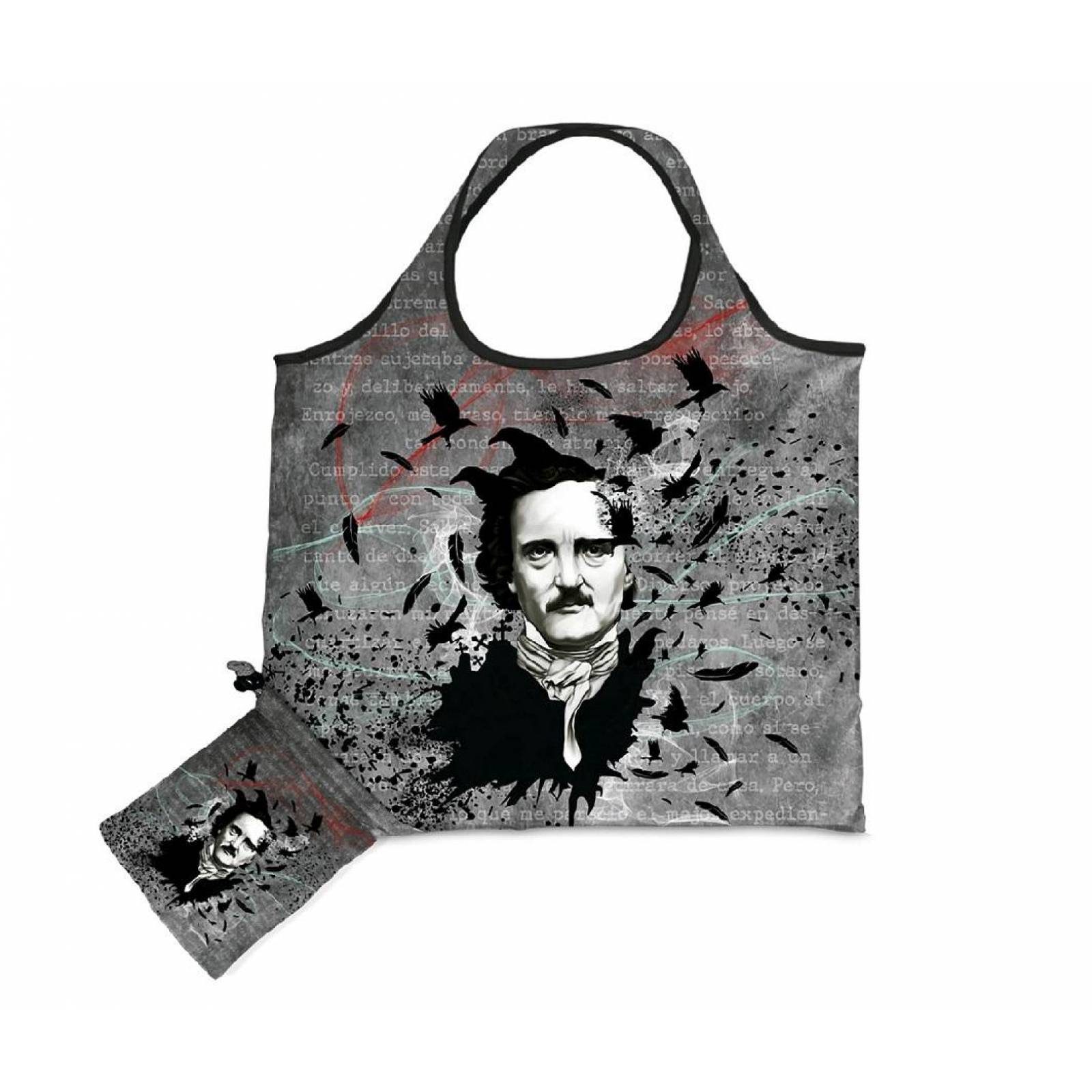 BOLSA PLEGABLE CON DIBUJO DE EDGAR ALLAN POE - EL CUERVO