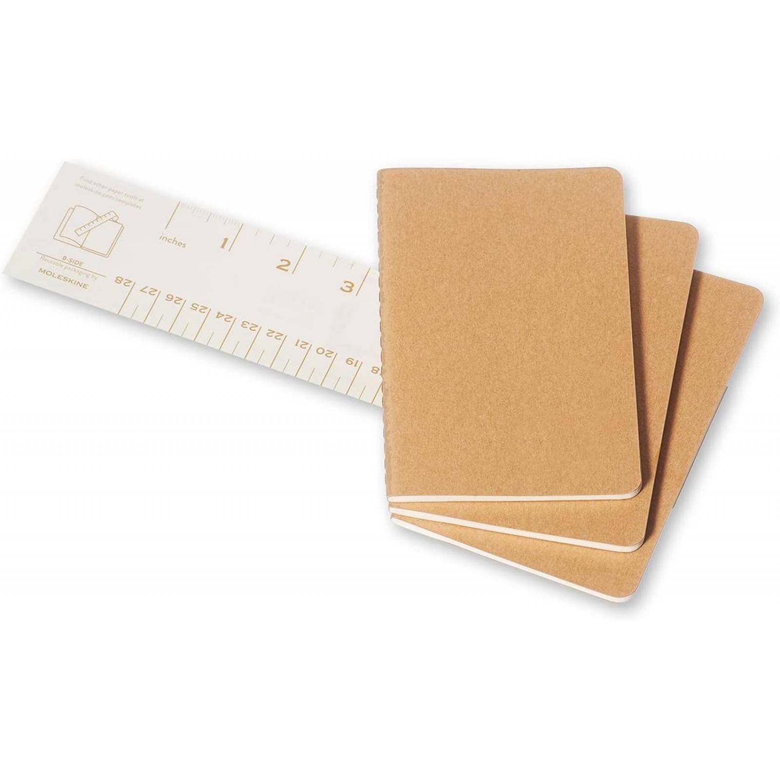 Set 3 Libretas Moleskine Bolsillo Kraft Hoja Blanca Pasta Suave 