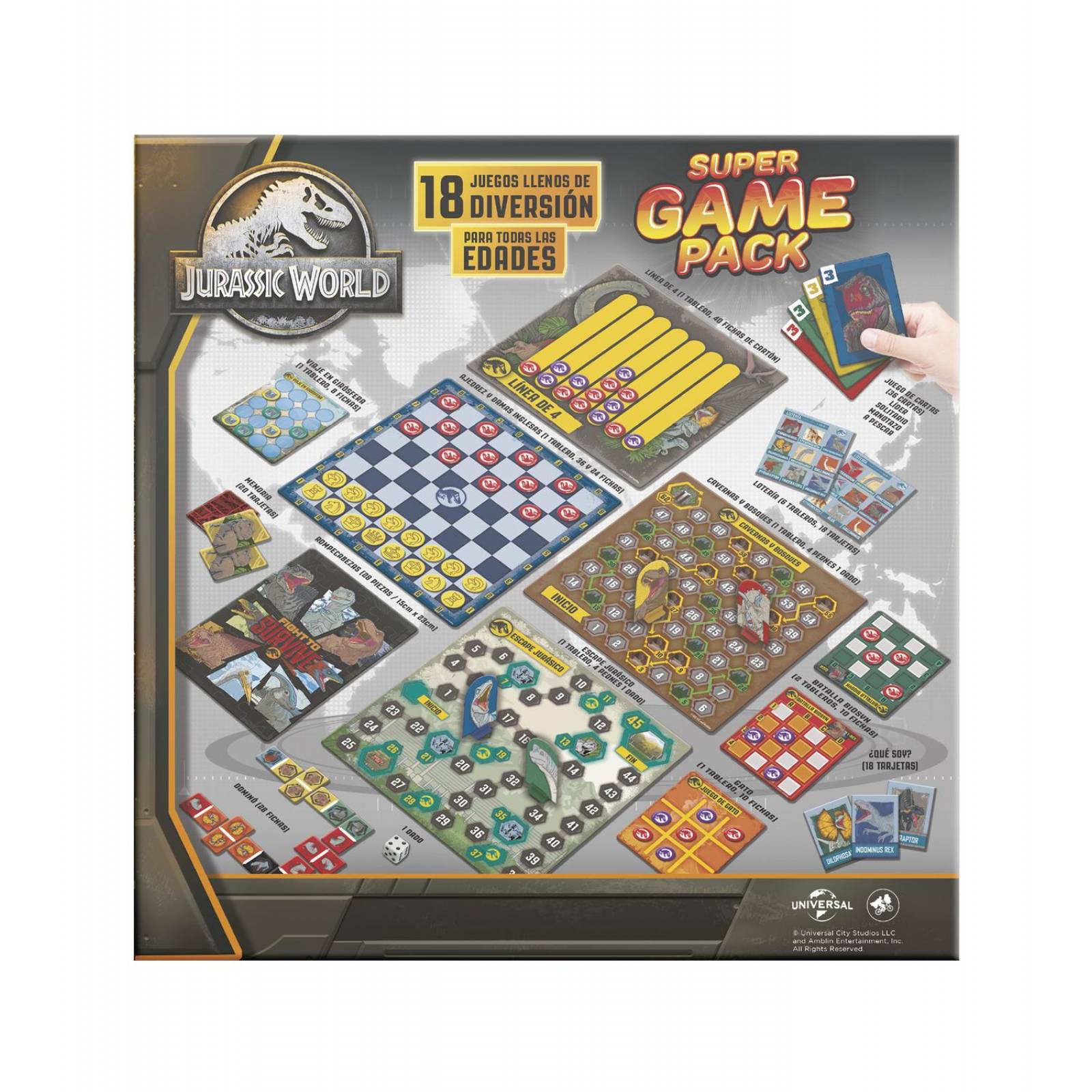 Juego de Mesa Jurassic Park Super Game Pack 18 Juegos 
