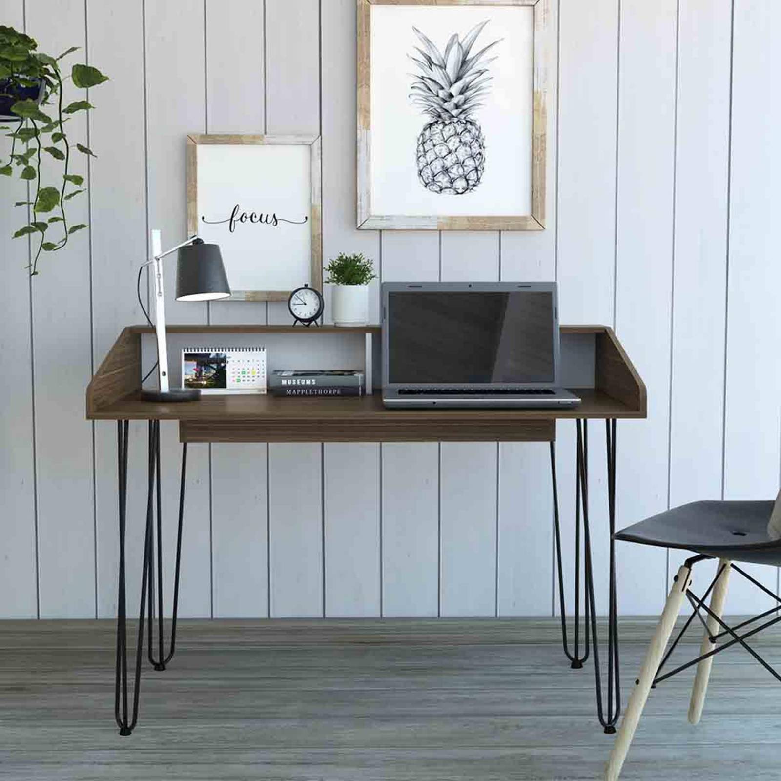 Escritorio Color Café con Blanco Modelo Palermo 90 cm Alto Armable 