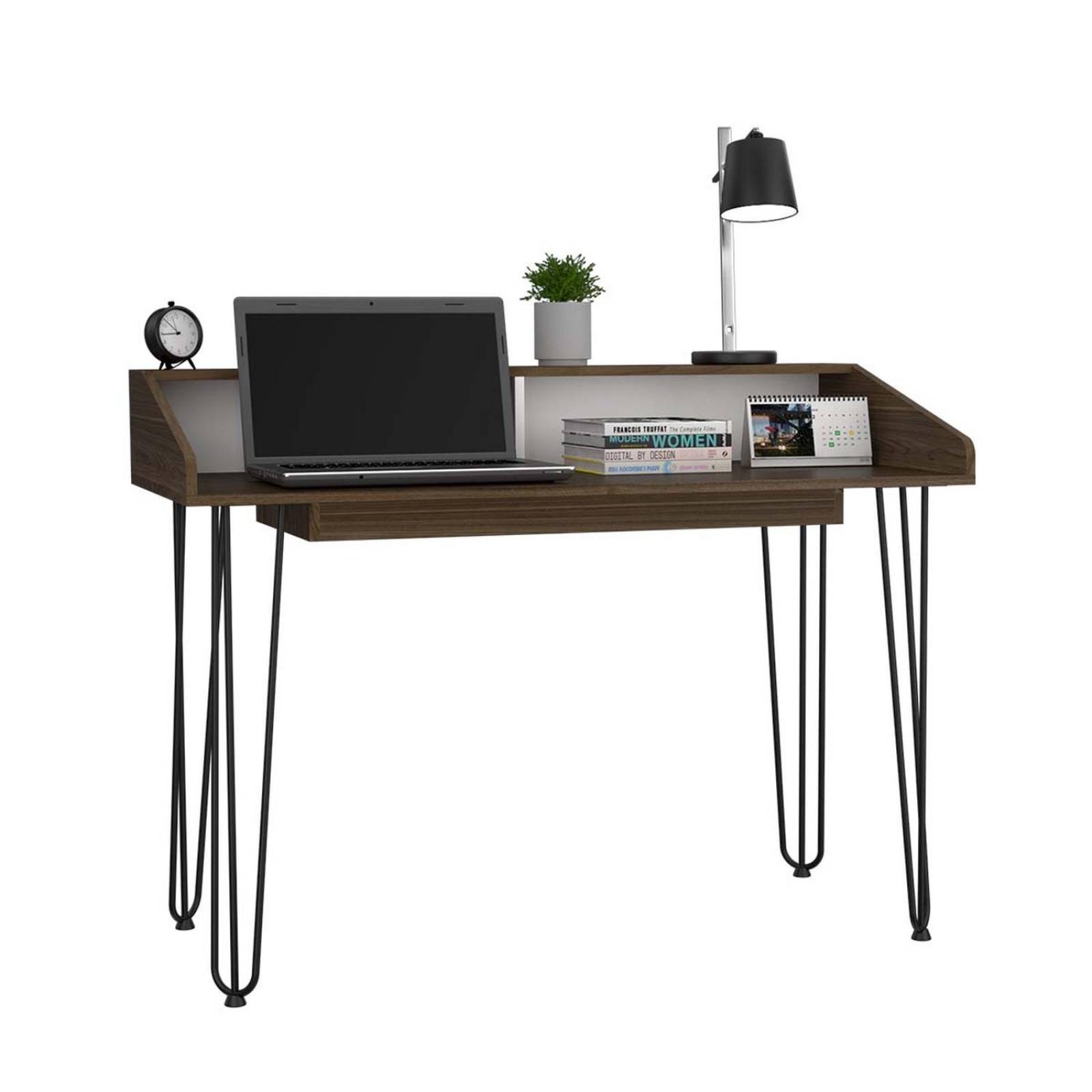 Escritorio Color Café con Blanco Modelo Palermo 90 cm Alto Armable 