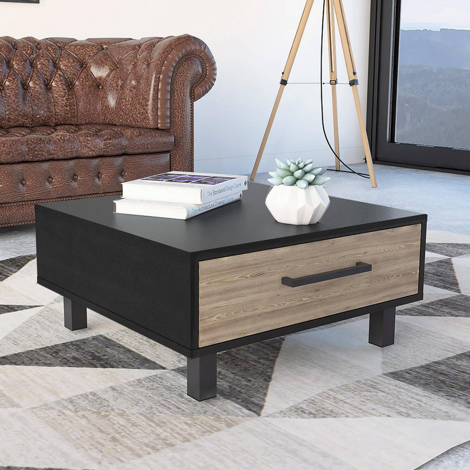 Mesa de Centro tipo Cajonera Color Chocolate con Miel Modelo Kaia 60 cm Largo 