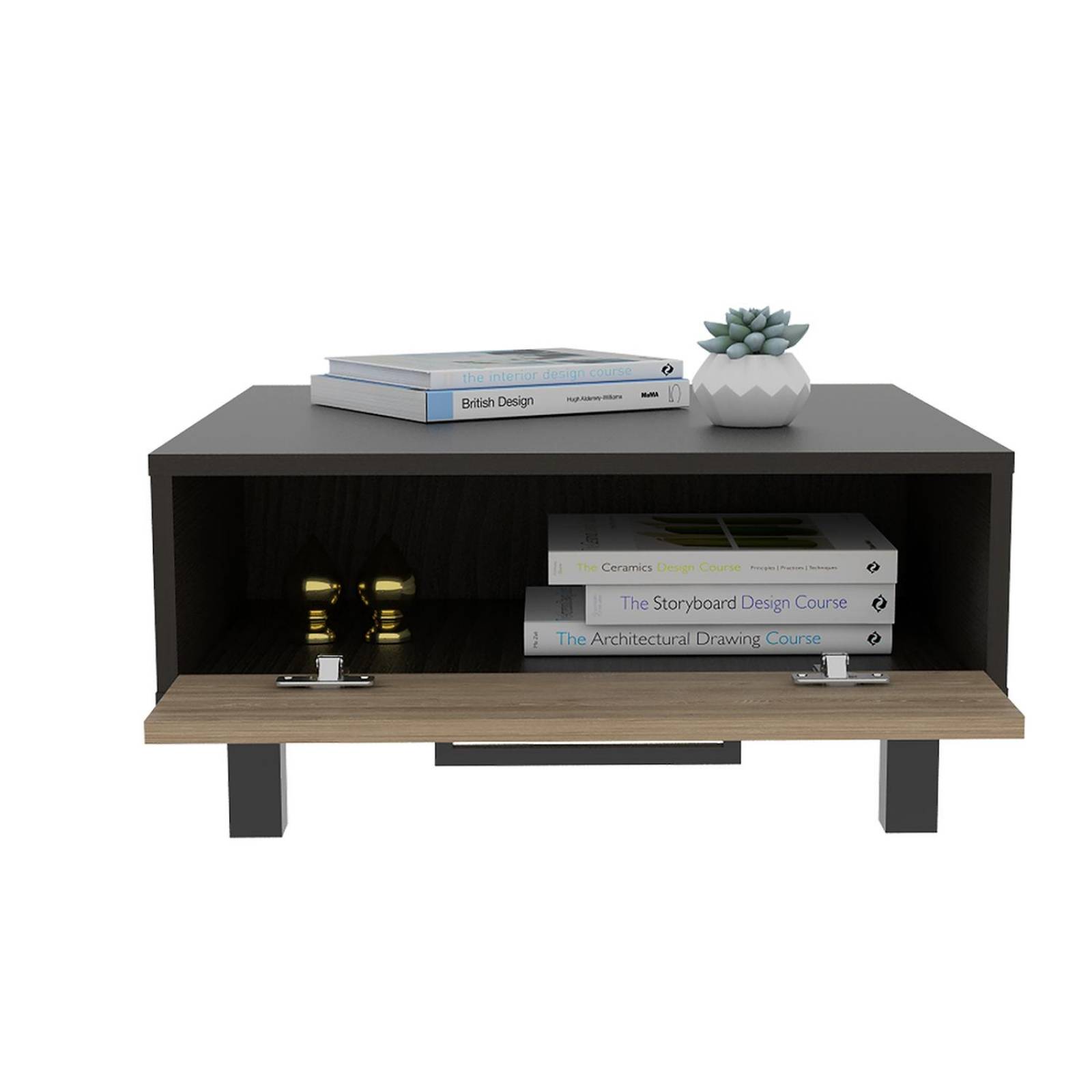 Mesa de Centro tipo Cajonera Color Chocolate con Miel Modelo Kaia 60 cm Largo 