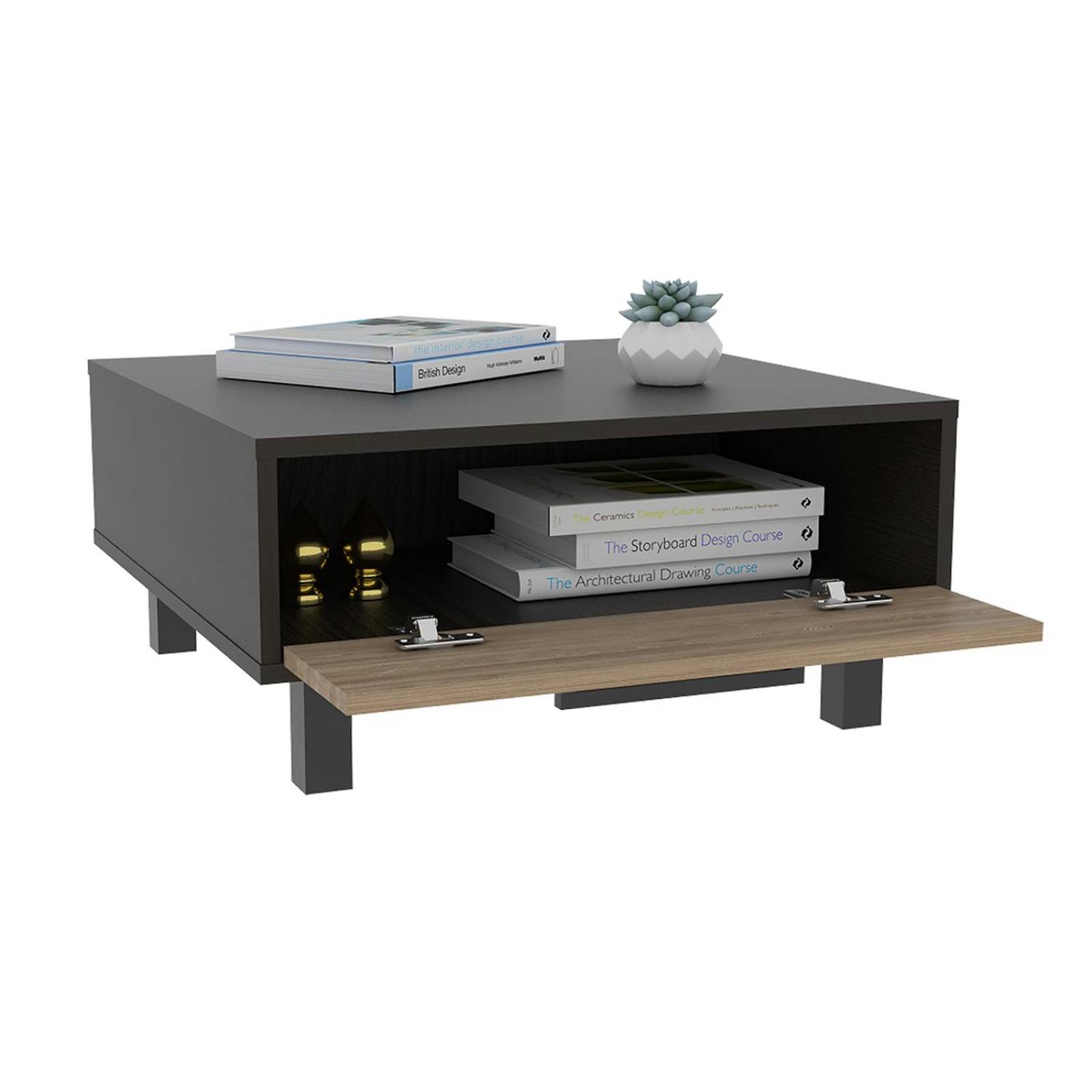 Mesa de Centro tipo Cajonera Color Chocolate con Miel Modelo Kaia 60 cm Largo 