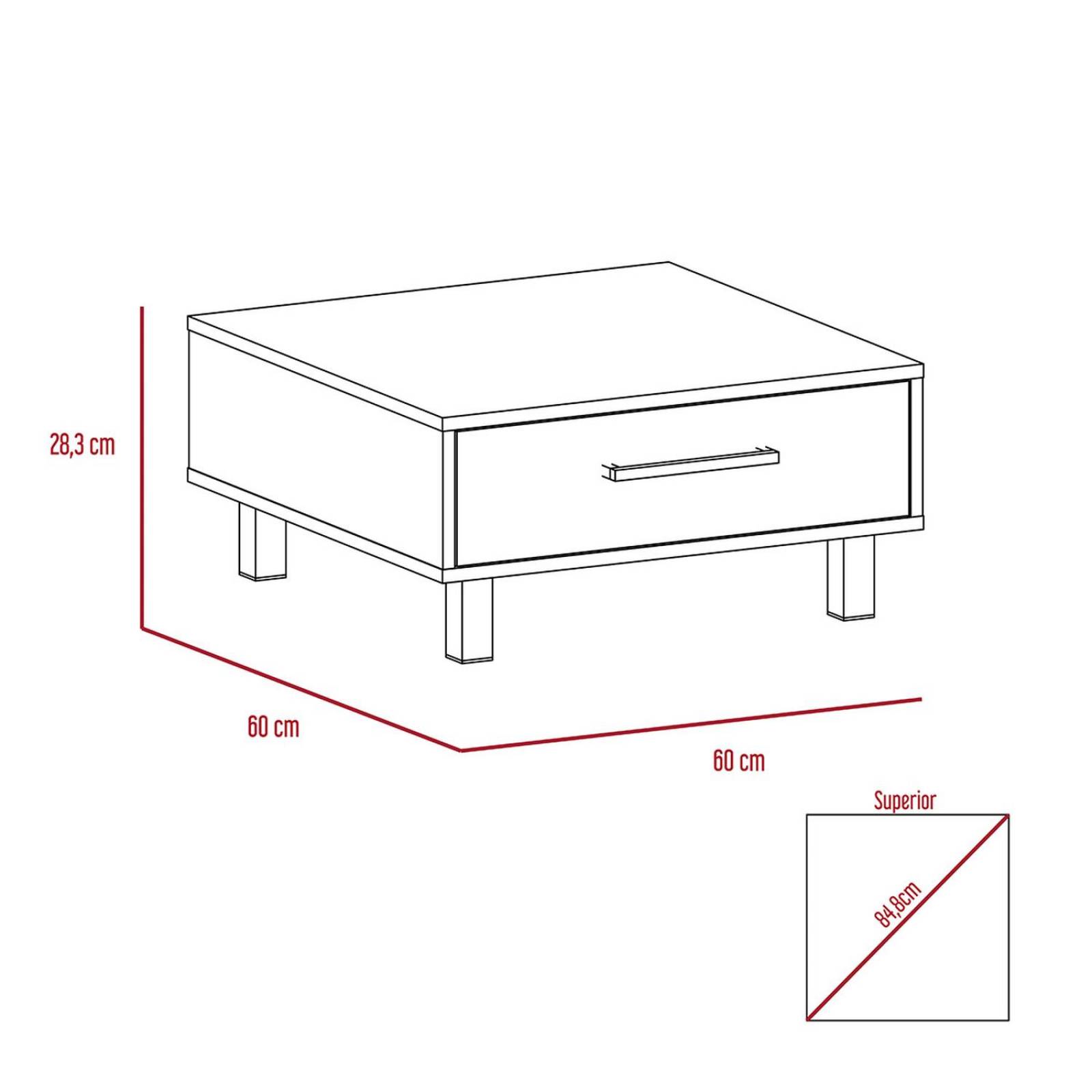 Mesa de Centro tipo Cajonera Color Chocolate con Miel Modelo Kaia 60 cm Largo 