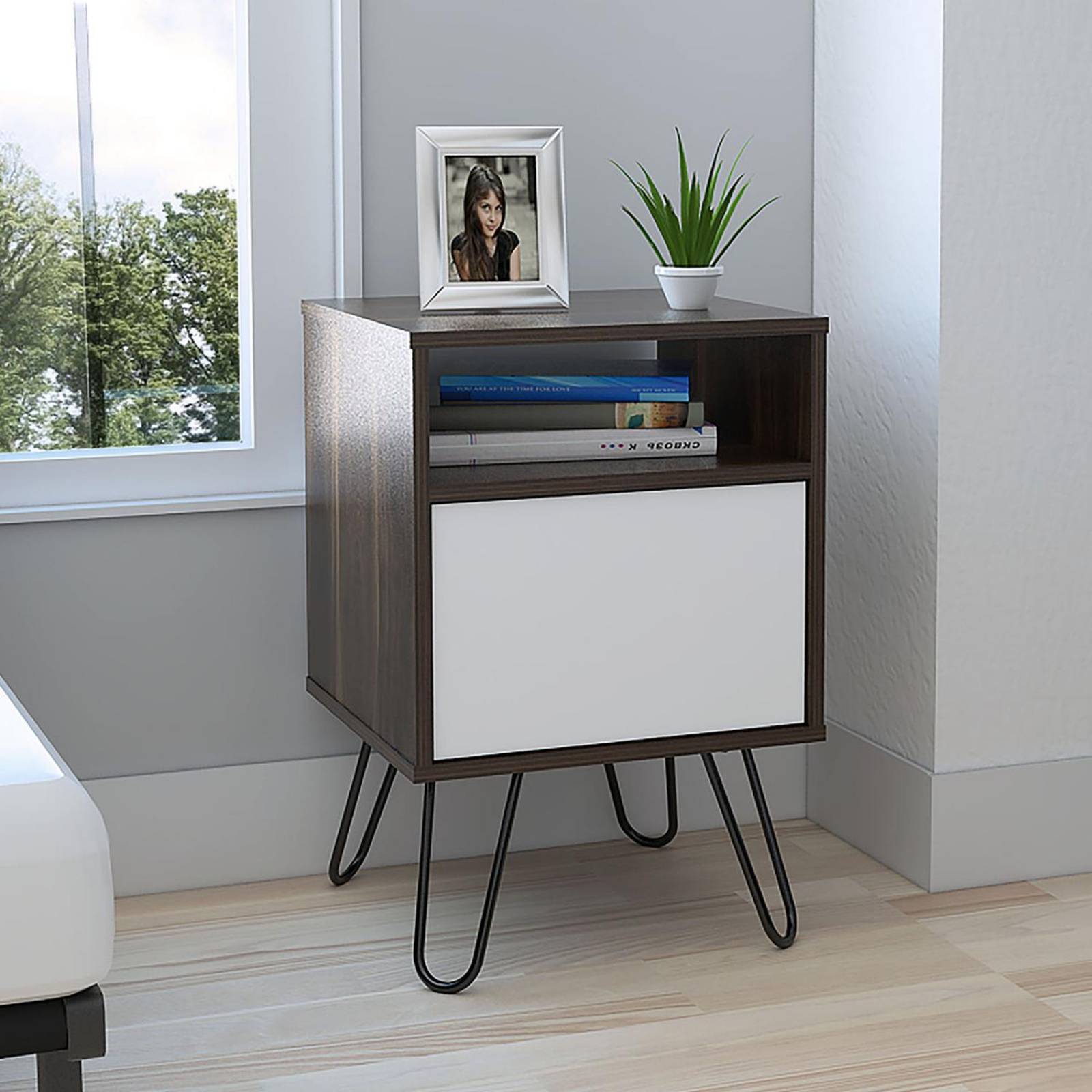 Mesa auxiliar tipo Buró Color Chocolate Con Blanco Modelo Vassel 54.5 cm Alto 