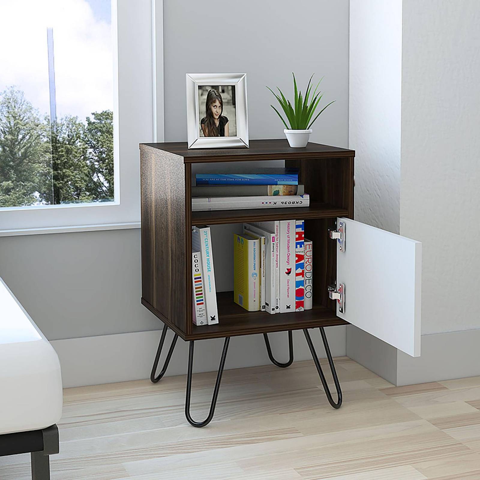 Mesa auxiliar tipo Buró Color Chocolate Con Blanco Modelo Vassel 54.5 cm Alto 