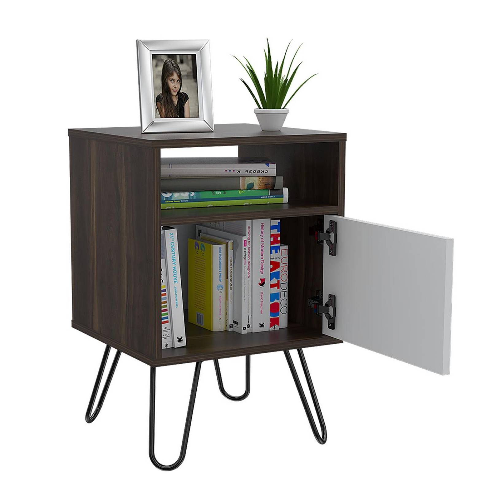 Mesa auxiliar tipo Buró Color Chocolate Con Blanco Modelo Vassel 54.5 cm Alto 