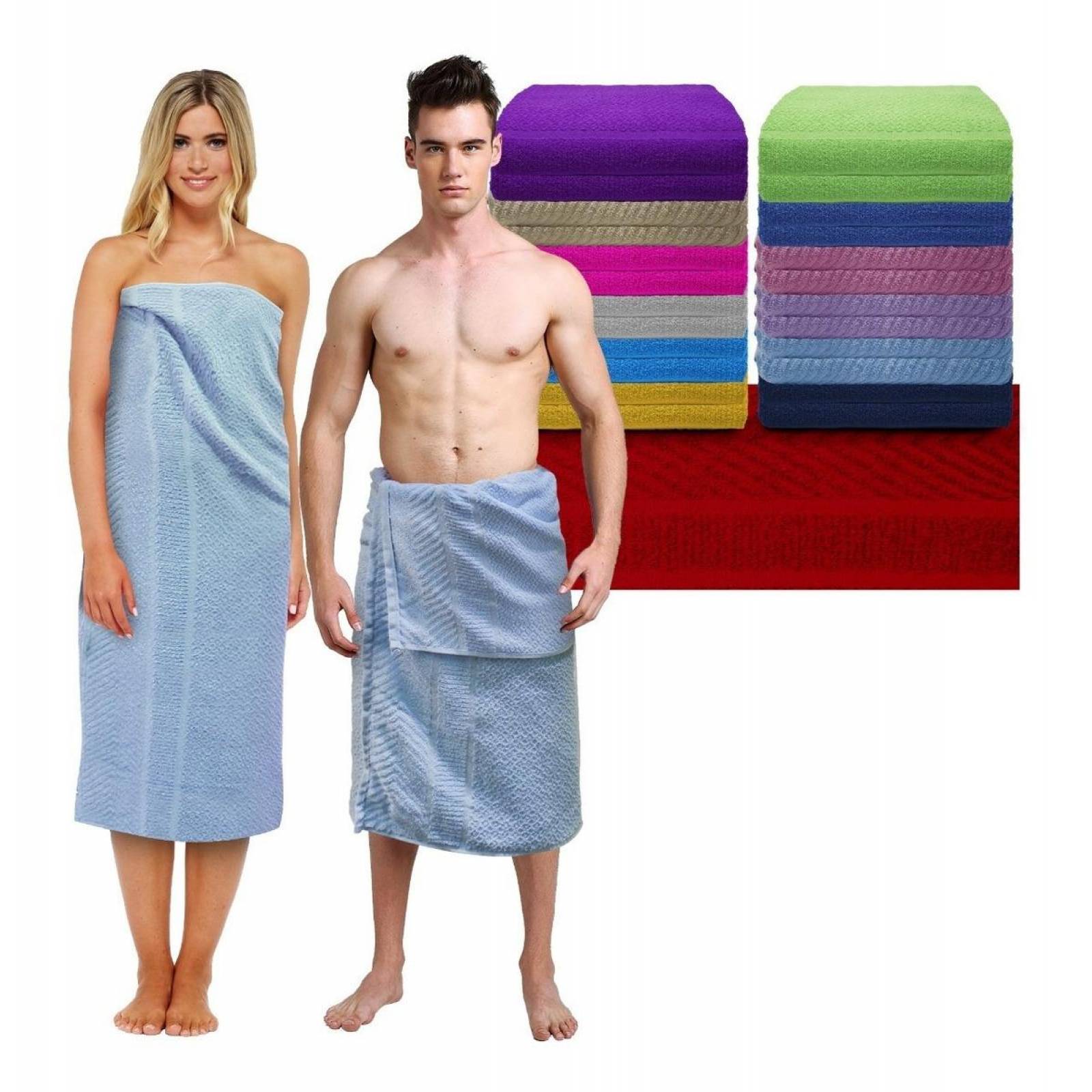 Set 2 Toallas Baño Completo 100% Algodón Grand Grano De Oro Azul cielo