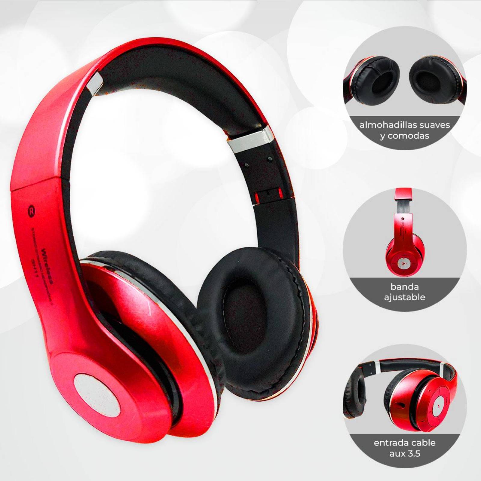 Audifonos Diadema Bluetooth Mp3 Fm Micro Sd Auxiliar Estándar