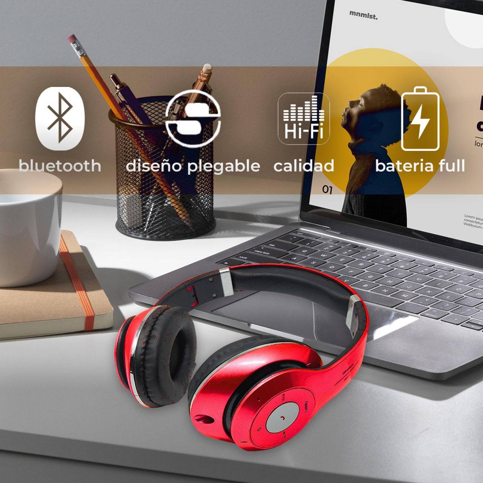 Audifonos Diadema Bluetooth Mp3 Fm Micro Sd Auxiliar Estándar