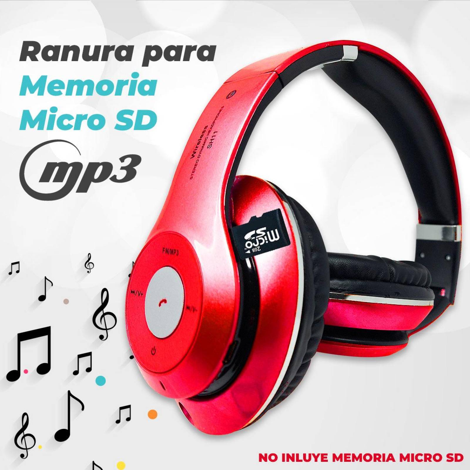 Audifonos Diadema Bluetooth Mp3 Fm Micro Sd Auxiliar Estándar