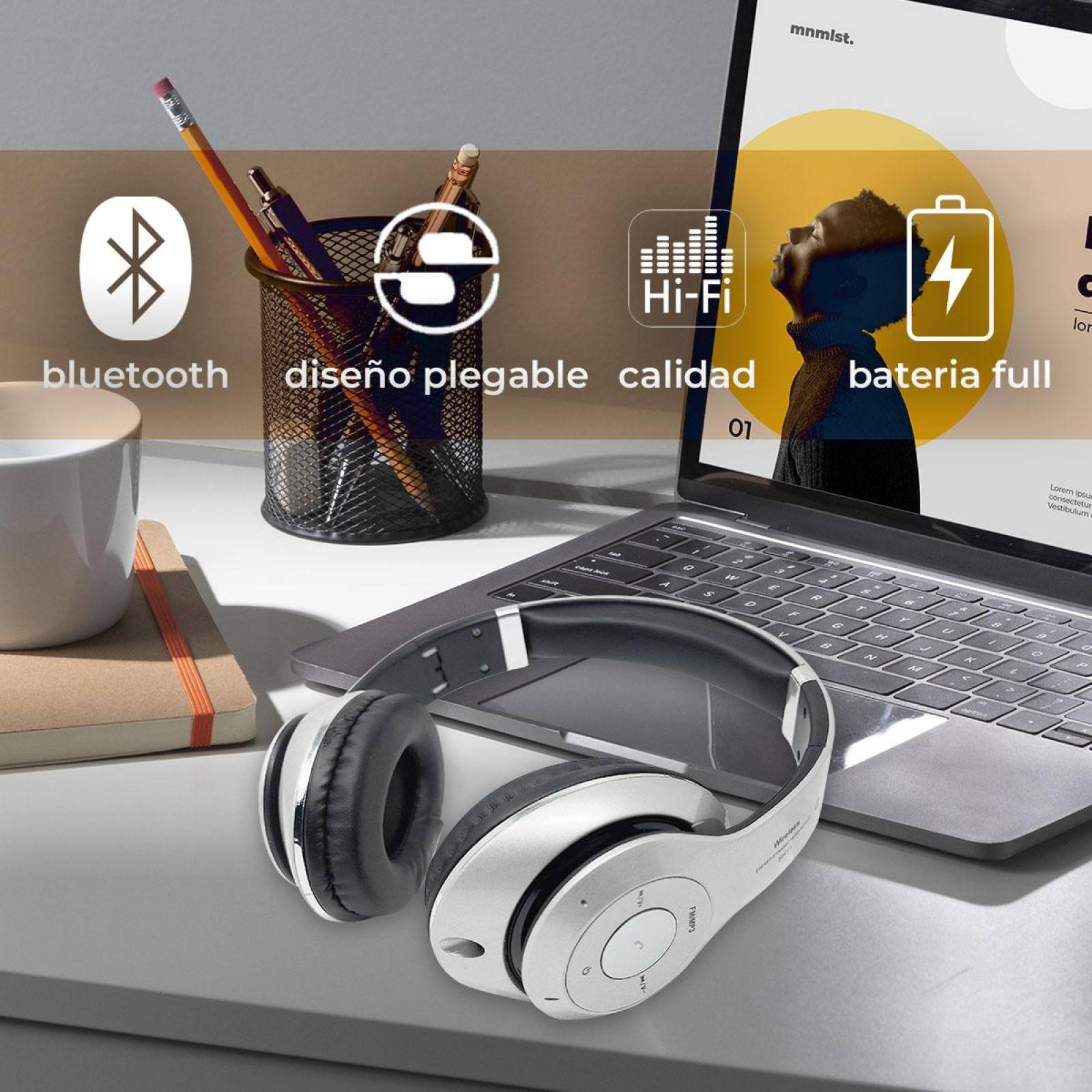 Audifonos Diadema Bluetooth Mp3 Fm Micro Sd Auxiliar Estándar