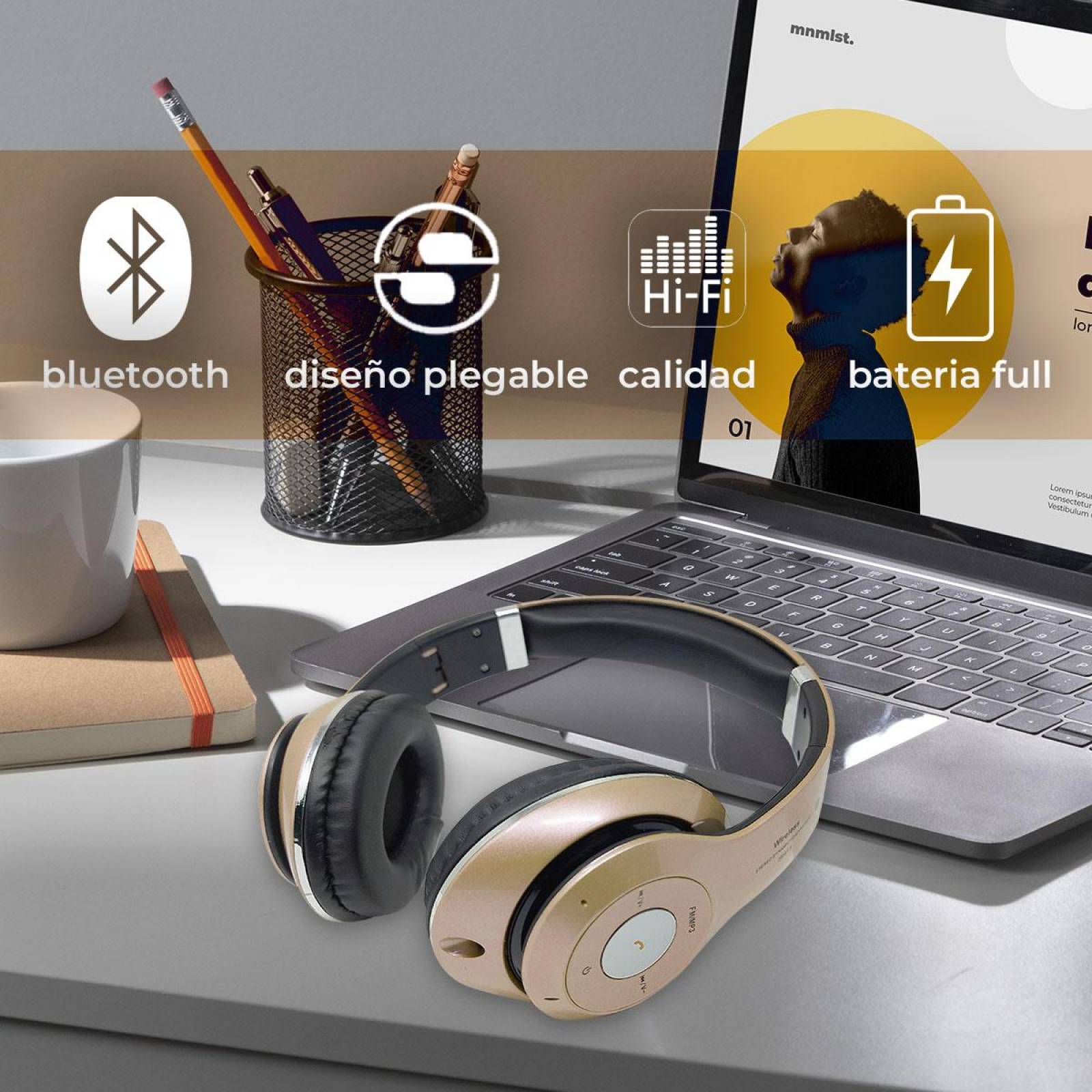 Audifonos Diadema Bluetooth Mp3 Fm Micro Sd Auxiliar Estándar