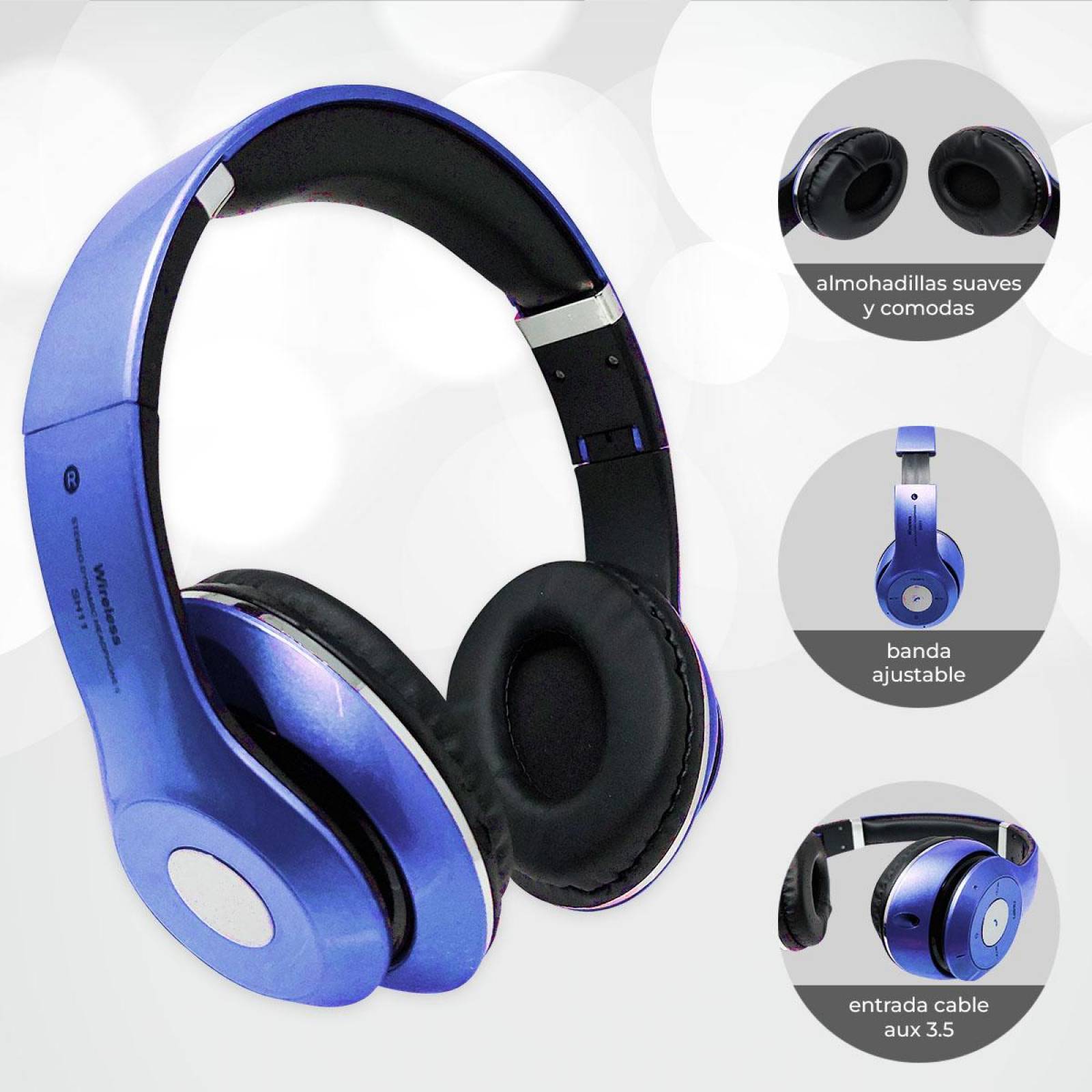 Audifonos Diadema Bluetooth Mp3 Fm Micro Sd Auxiliar Estándar