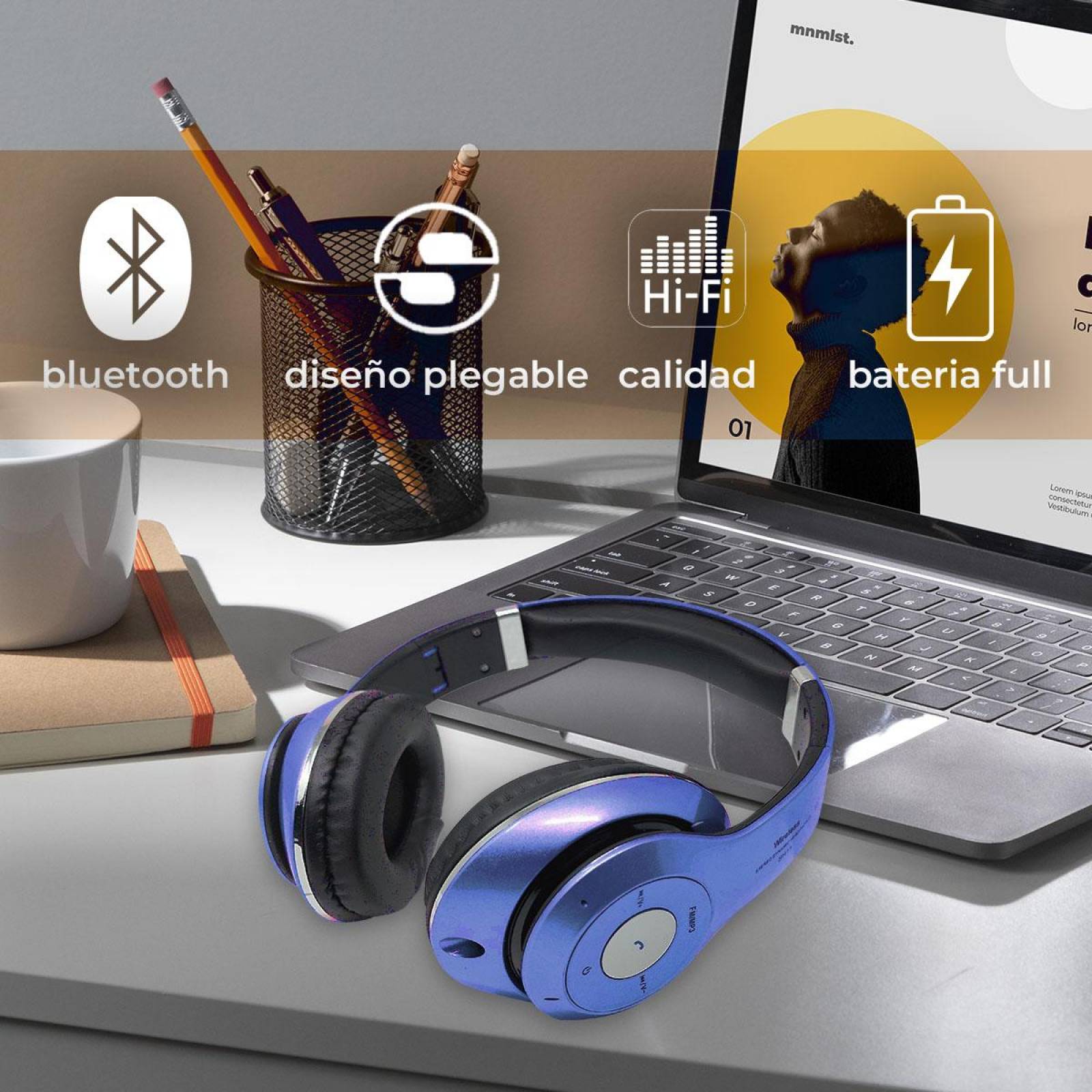 Audifonos Diadema Bluetooth Mp3 Fm Micro Sd Auxiliar Estándar
