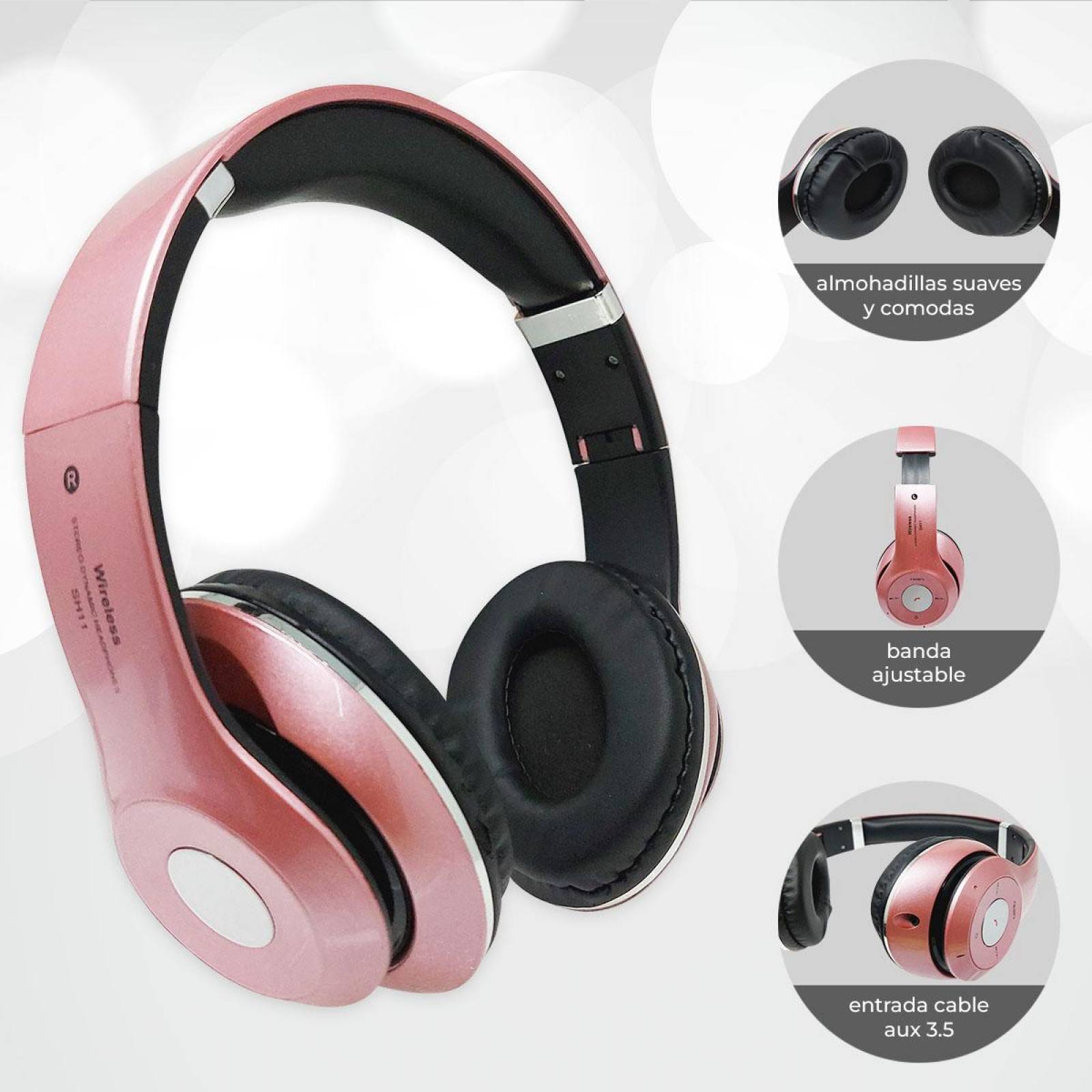 Audifonos Diadema Bluetooth Mp3 Fm Micro Sd Auxiliar Estándar