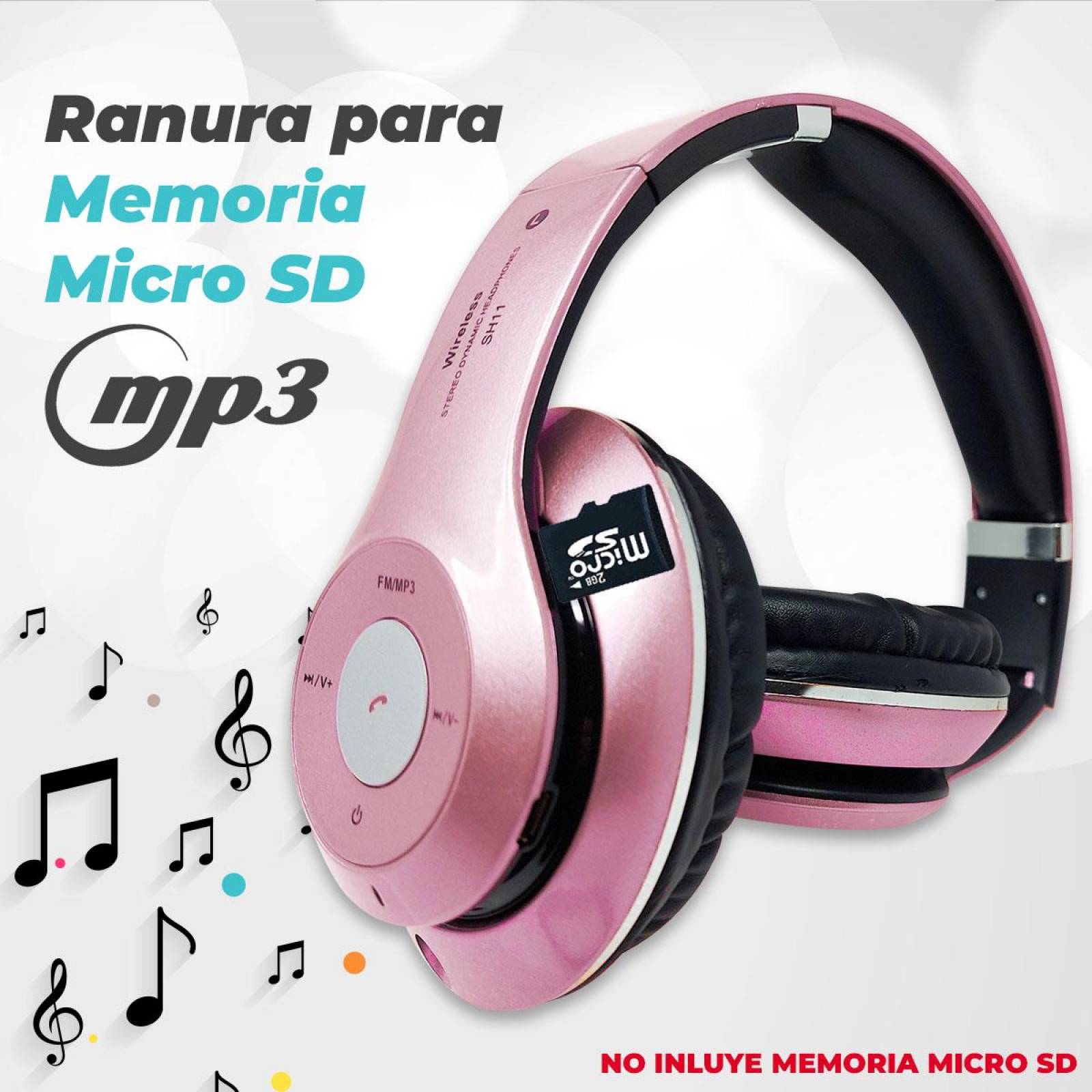 Audifonos Diadema Bluetooth Mp3 Fm Micro Sd Auxiliar Estándar