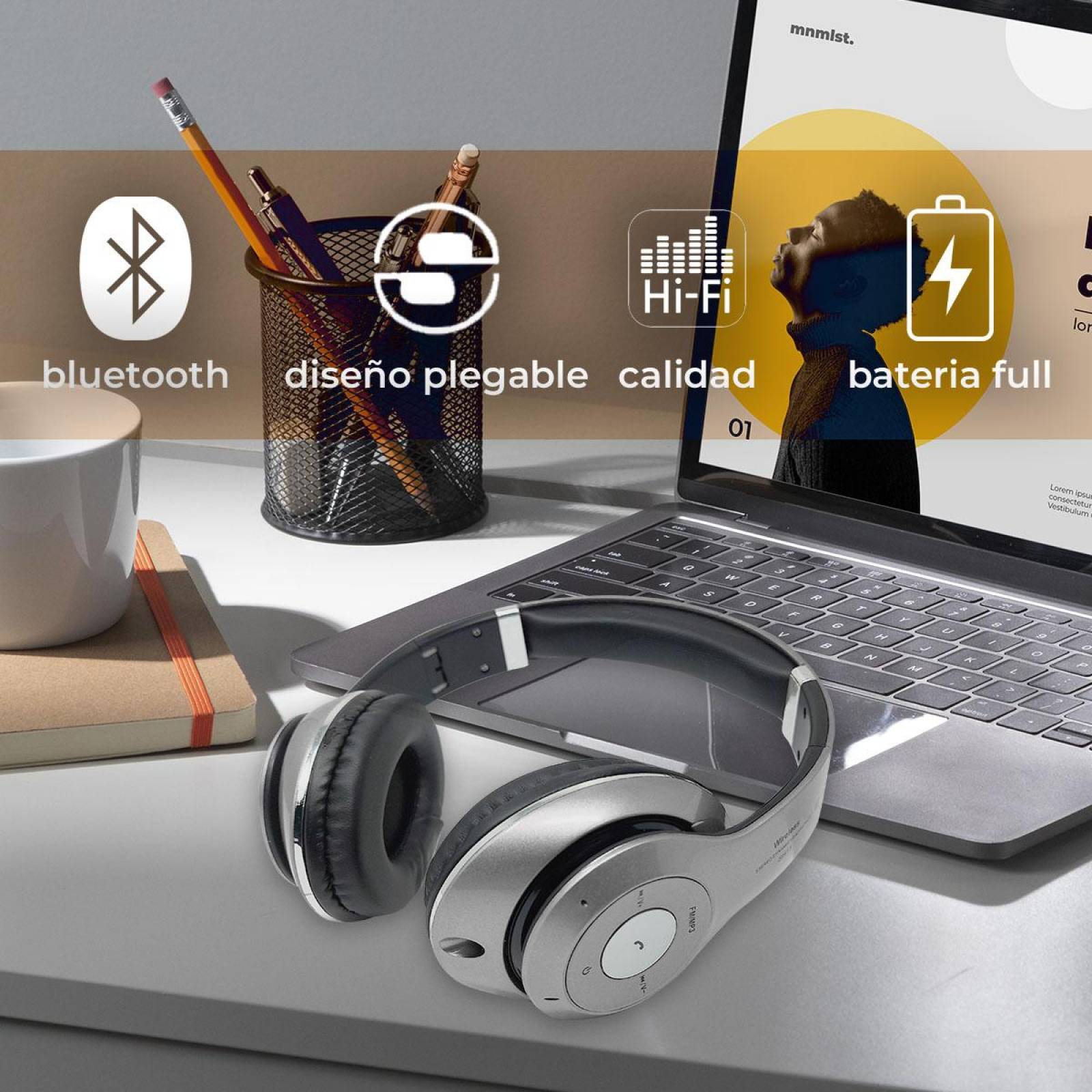 Audifonos Diadema Bluetooth Mp3 Fm Micro Sd Auxiliar Estándar