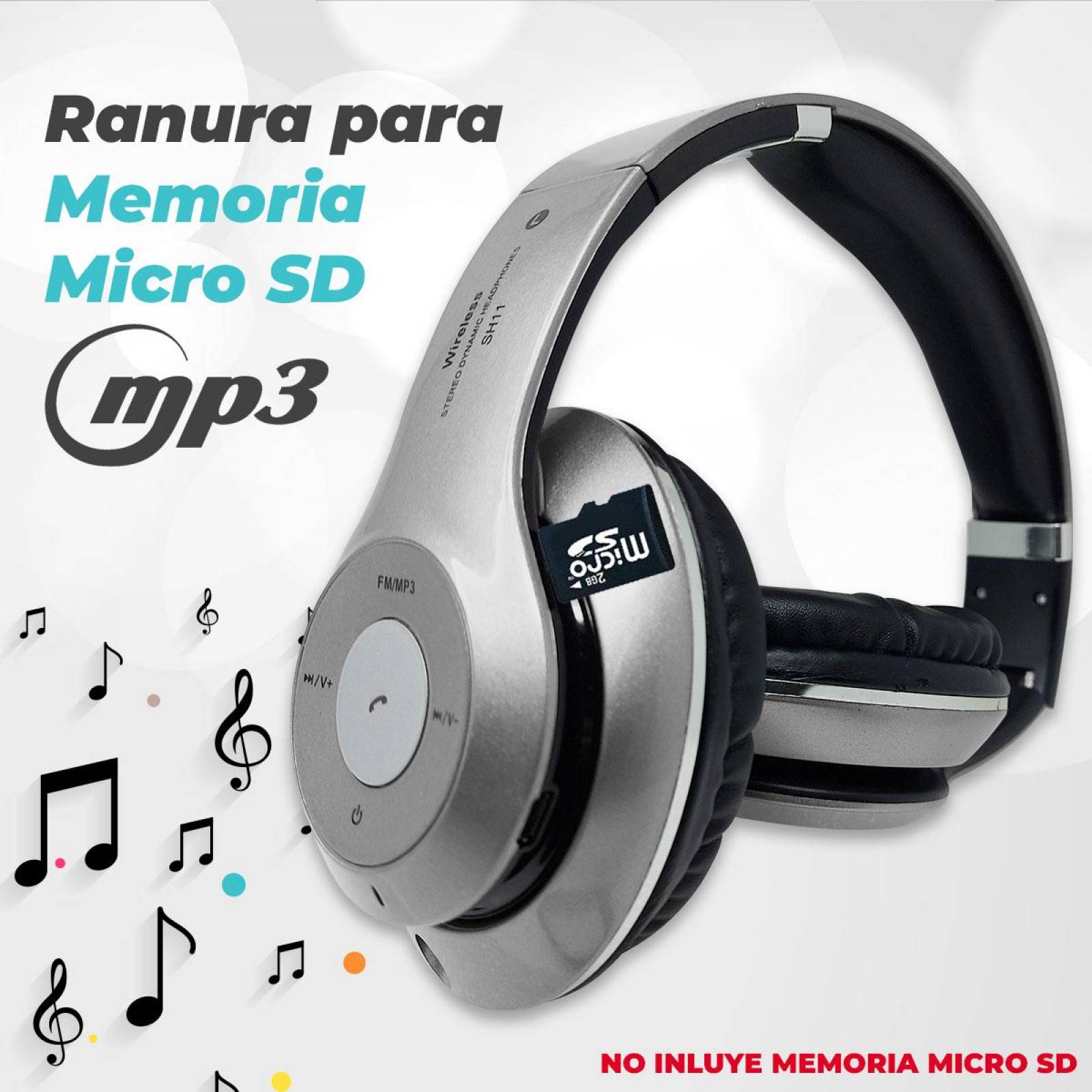 Audifonos Diadema Bluetooth Mp3 Fm Micro Sd Auxiliar Estándar