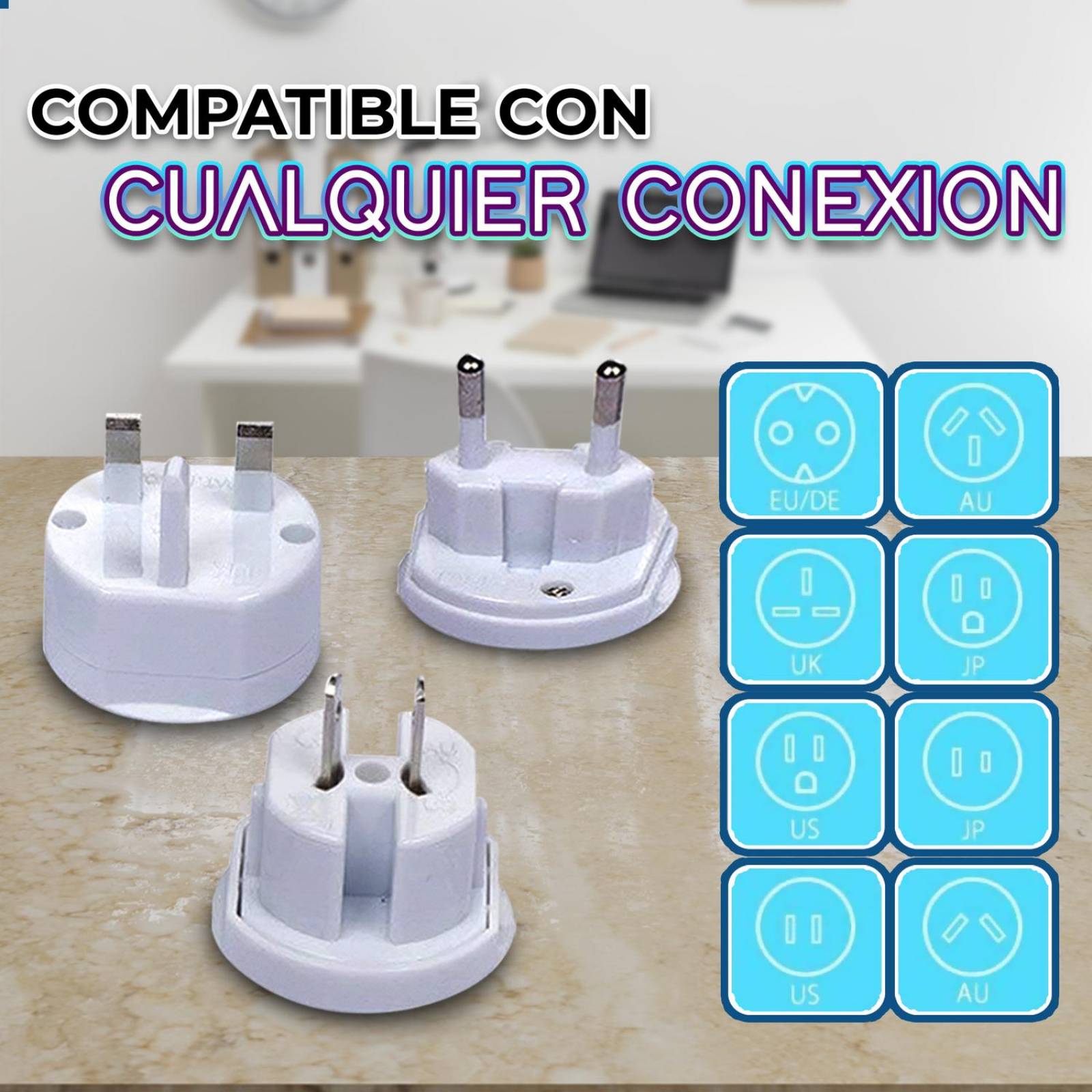 Adaptador Clavija Universal Europeo Americano Multi Contacto .
