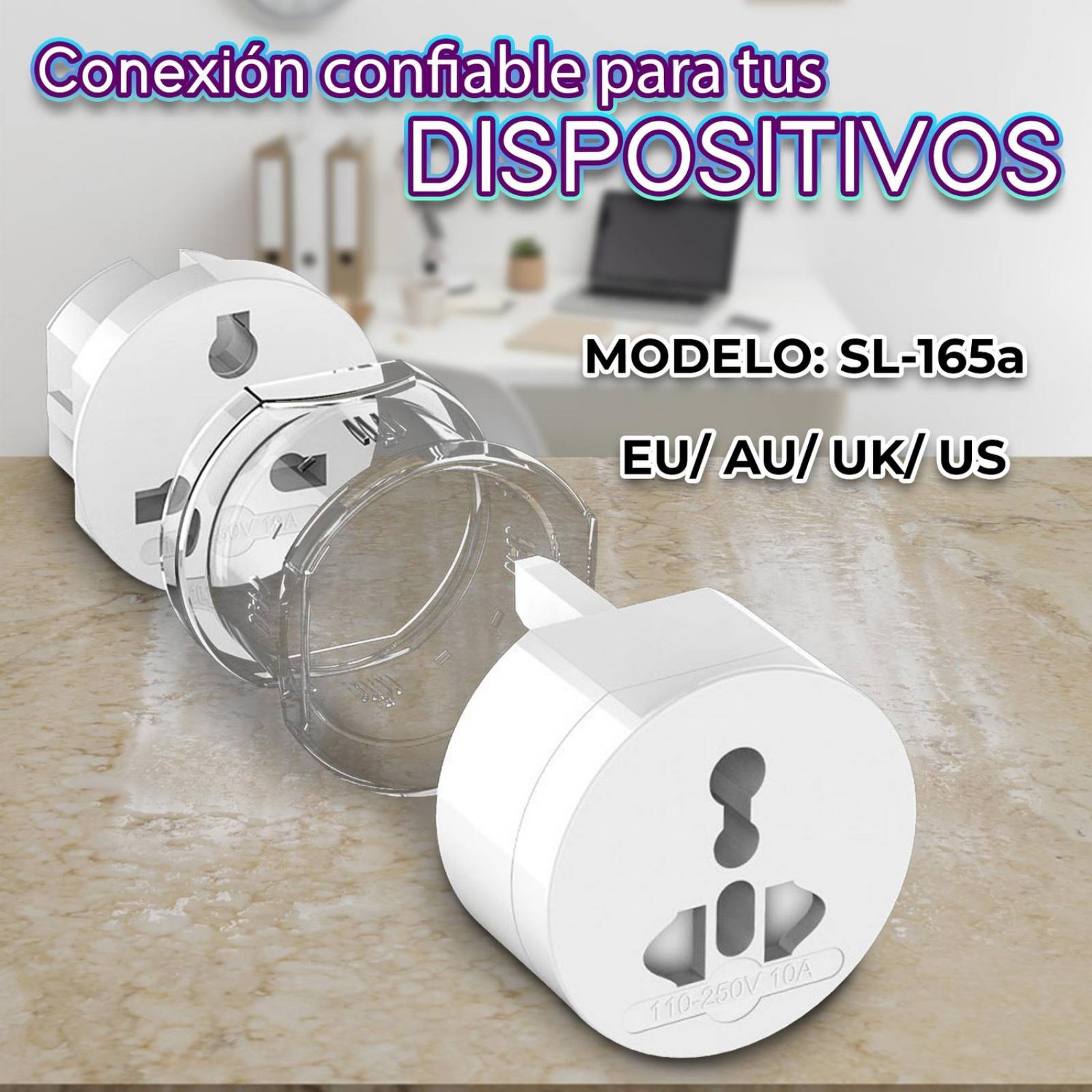 Adaptador Clavija Universal Europeo Americano Multi Contacto .