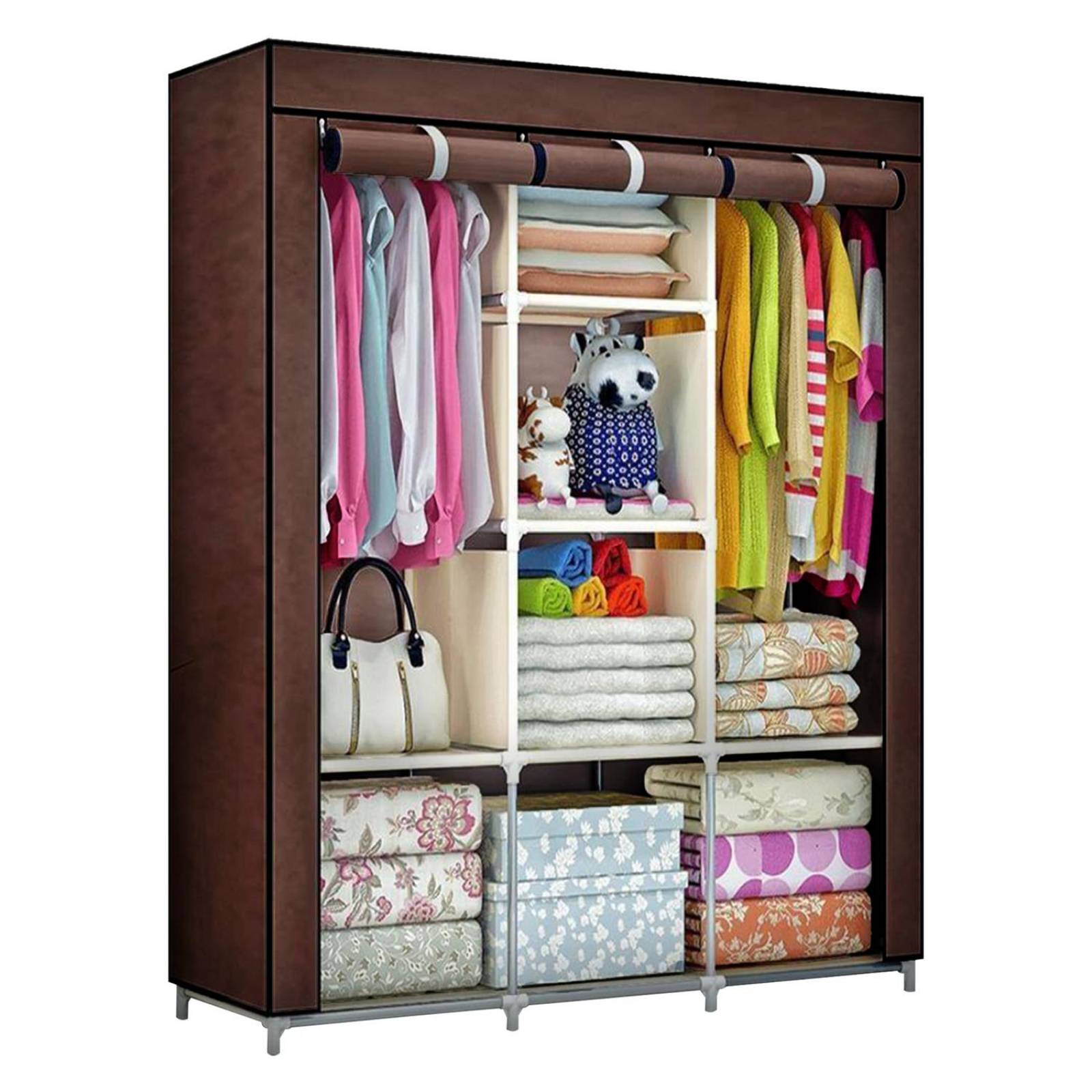 Zapatera Closet Plegable Mueble Guarda Ropa Ropero 3 Puertas Café