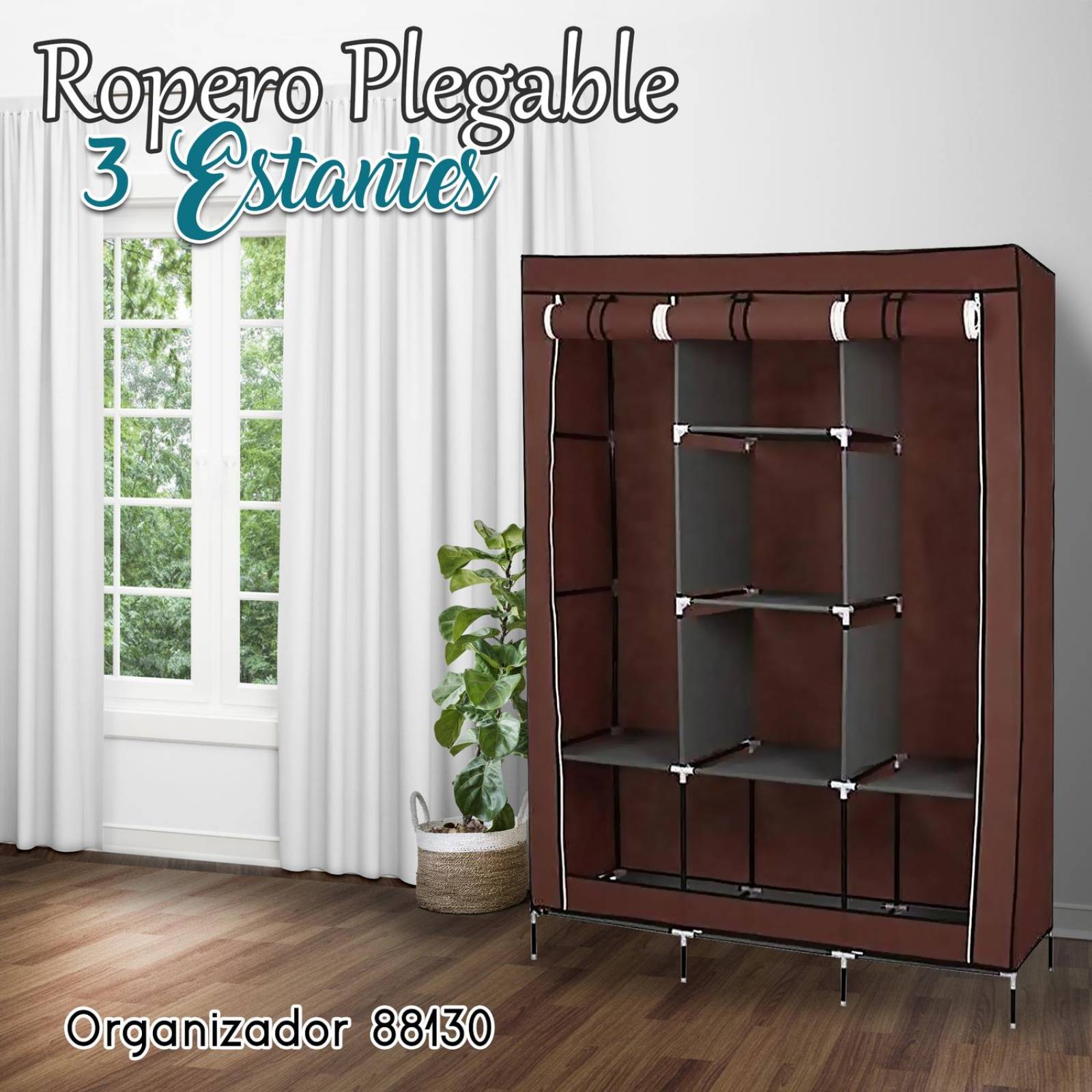 Zapatera Closet Plegable Mueble Guarda Ropa Ropero 3 Puertas Café