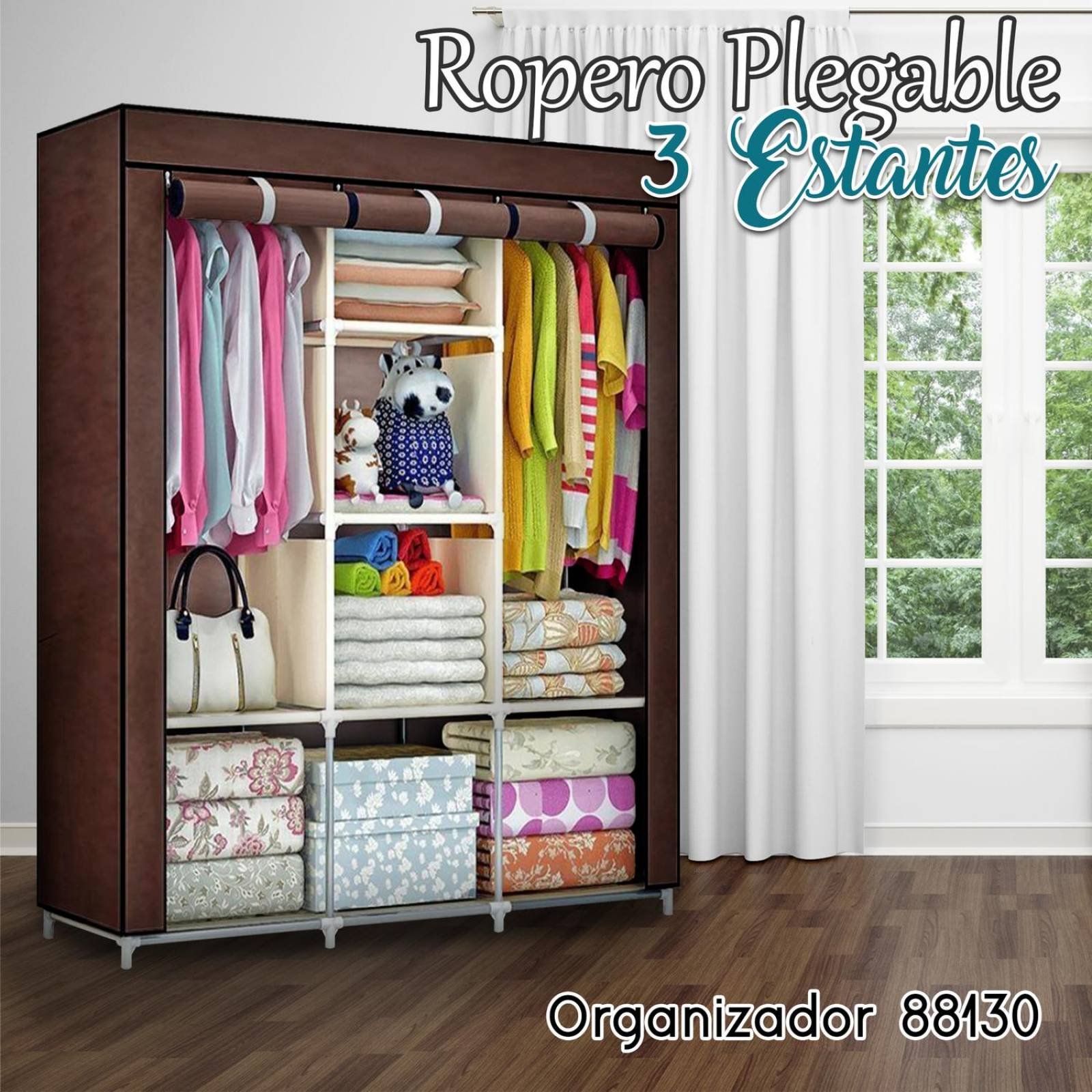Zapatera Closet Plegable Mueble Guarda Ropa Ropero 3 Puertas Café