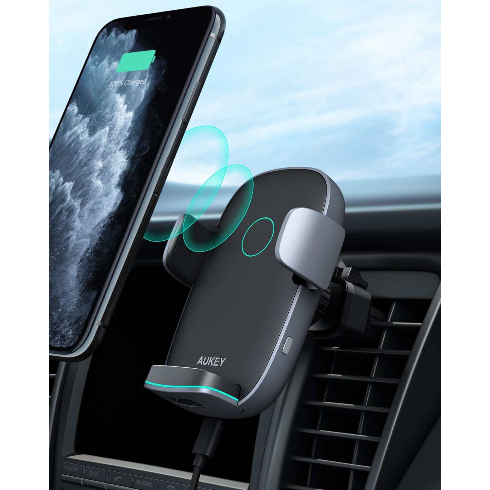 Soporte Automóvil Aukey Carga Inalámbrica 10W