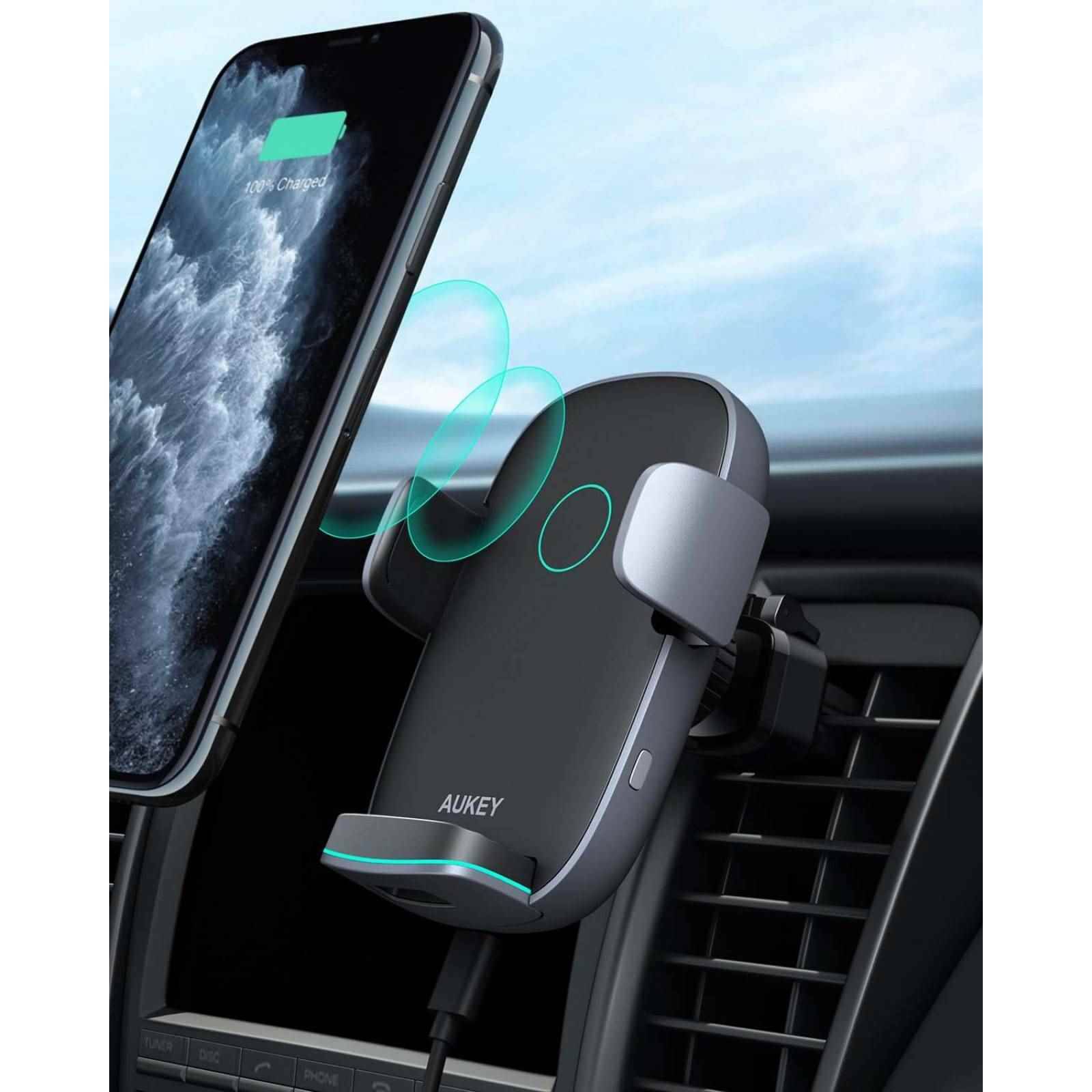 Soporte Automóvil Aukey Carga Inalámbrica 10W