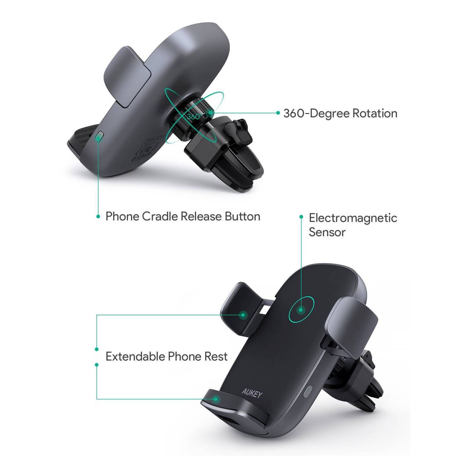 Soporte Automóvil Aukey Carga Inalámbrica 10W