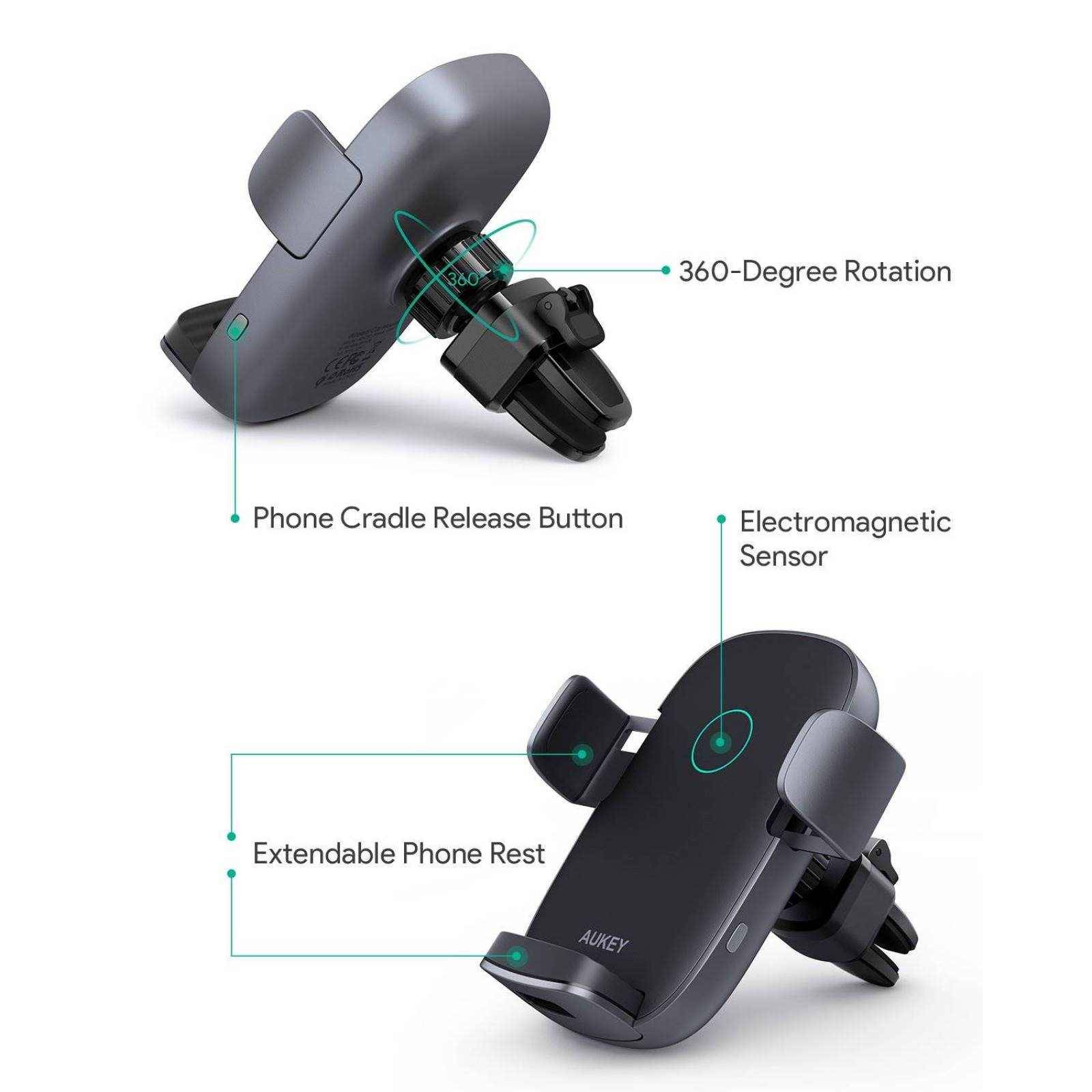 Soporte Automóvil Aukey Carga Inalámbrica 10W