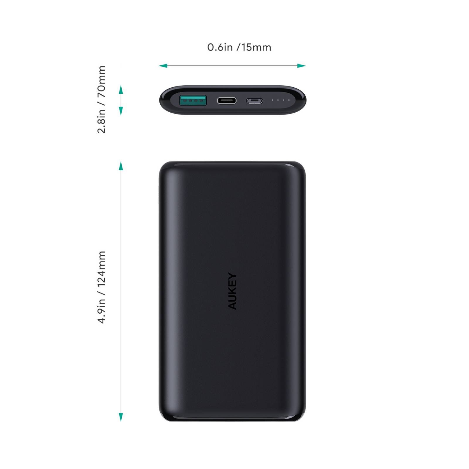 Batería Portátil Aukey 10,000mAh 15W USB-A/USB-C/Micro-USB Negro PB-XN10