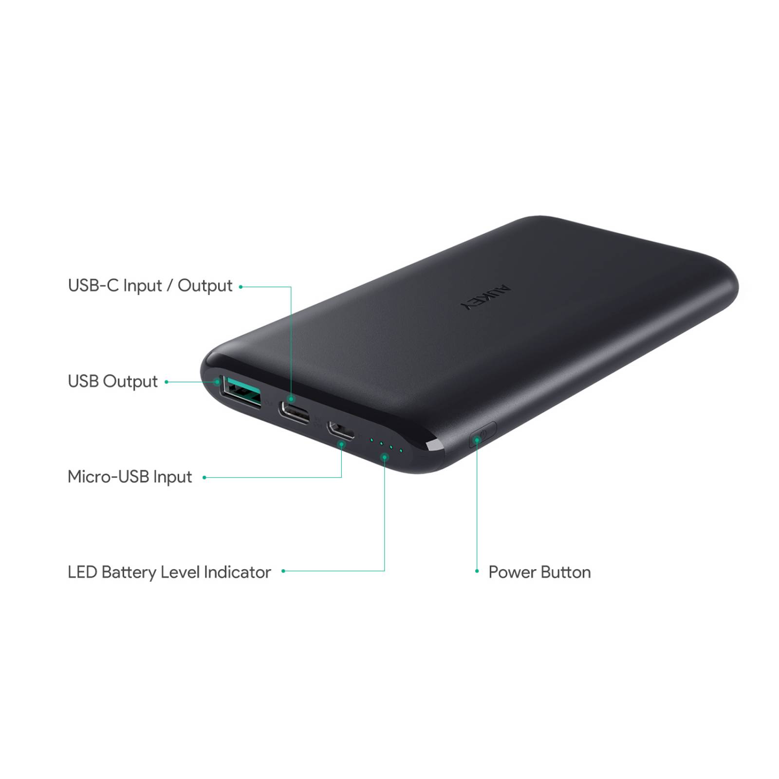 Batería Portátil Aukey 10,000mAh 15W USB-A/USB-C/Micro-USB Negro PB-XN10