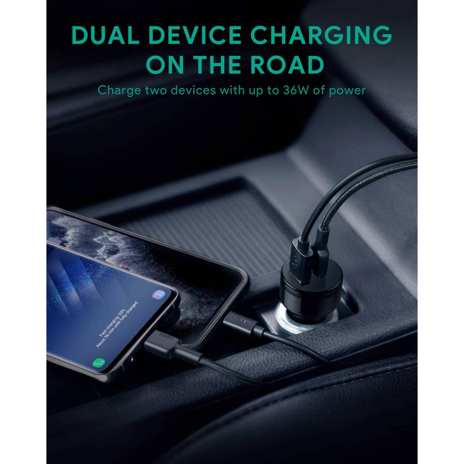 Cargador Auto Aukey USB A USB C 36W C Y18