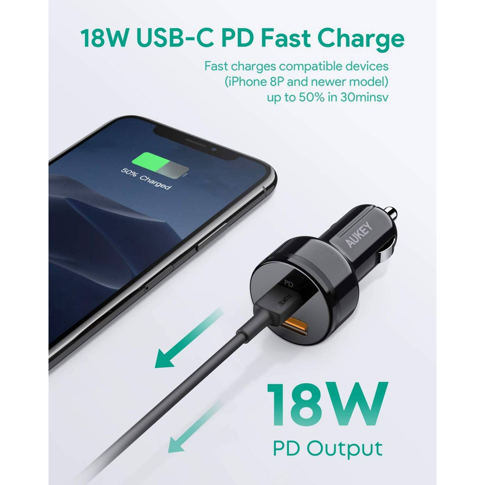Cargador Auto Aukey USB A USB C 36W C Y18