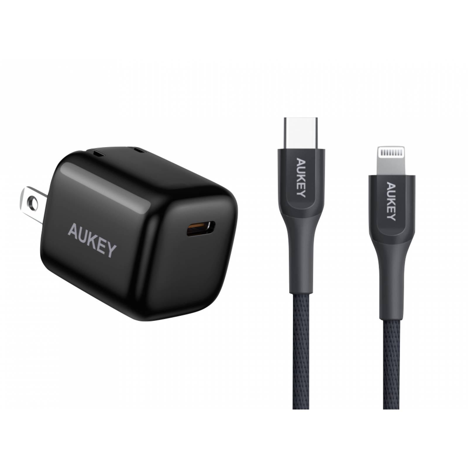 Cargador Aukey Carga Rápida para iphone con cable 2 mts