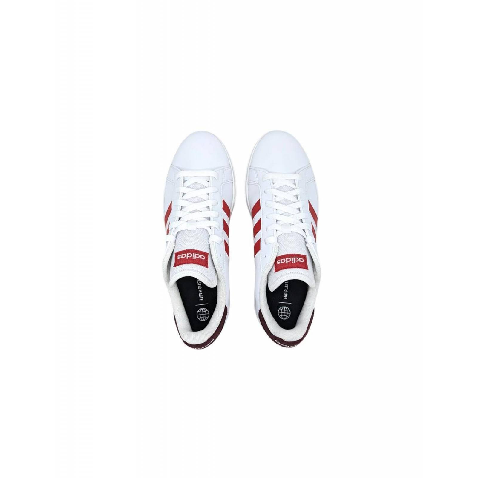 Tenis Adidas Grand Court Base 2.0 Blanco-Rojo ID4453 Para Hombre 