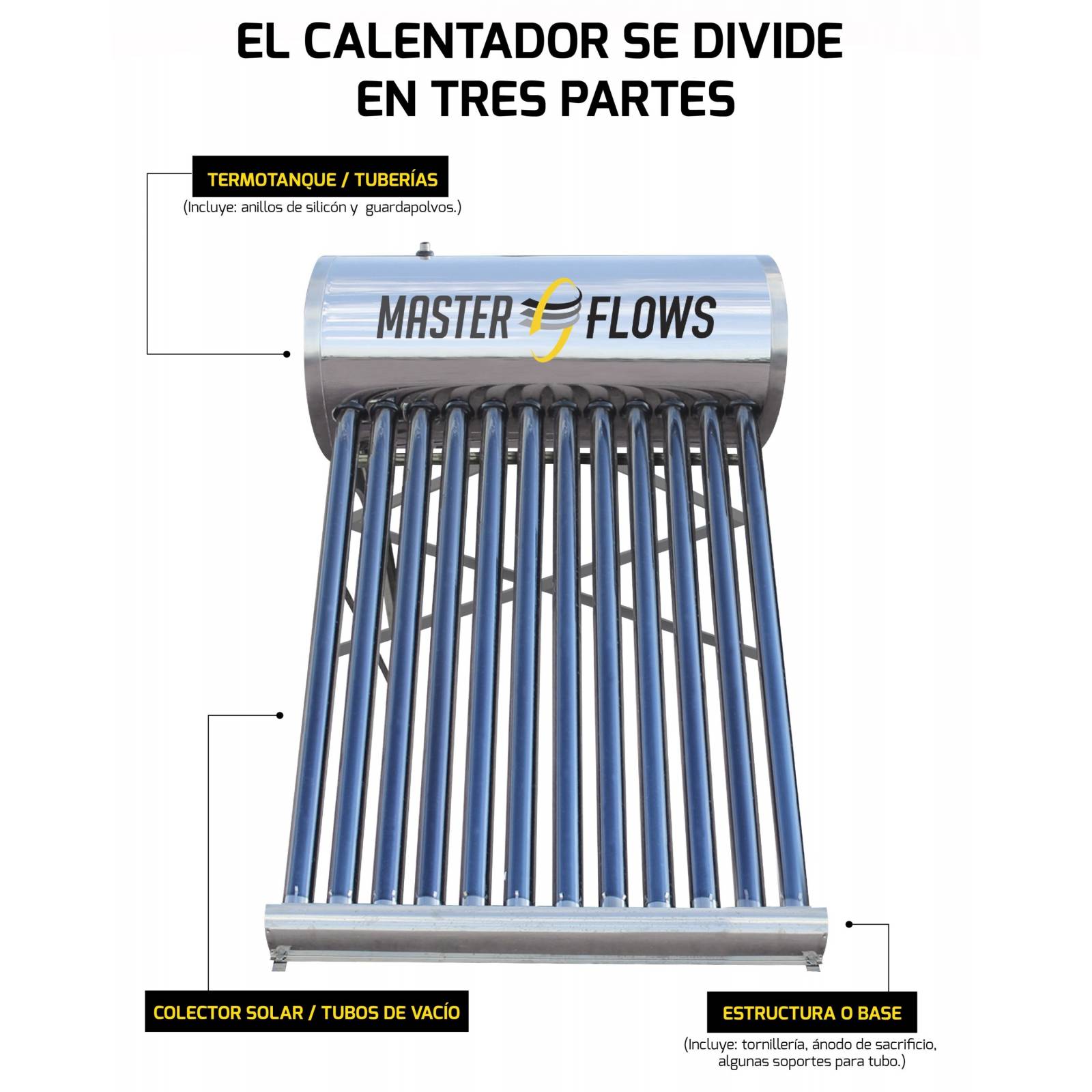 Calentador Solar MasterFlows 12 Tubos 150 Litros Baja Presión CALSOL-12