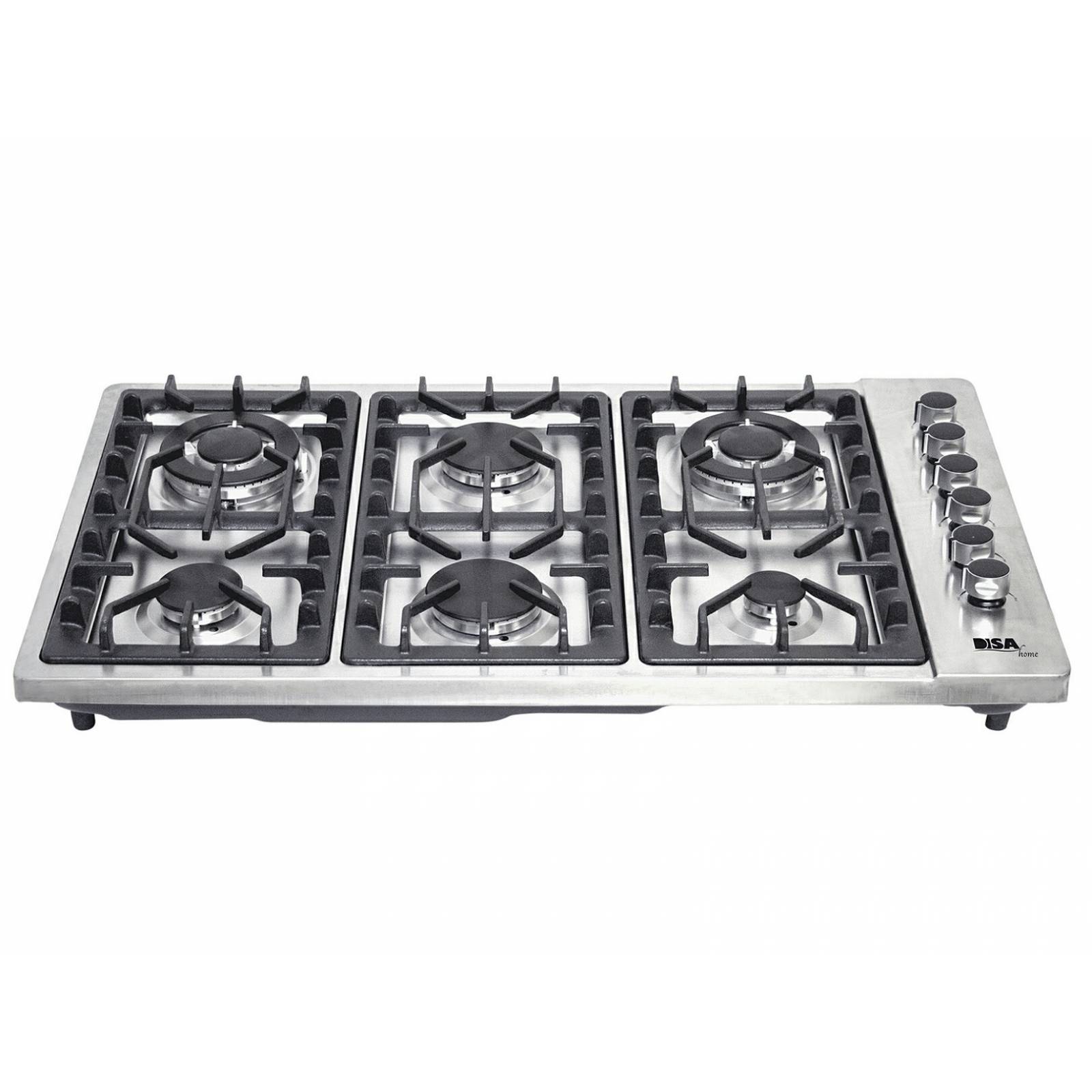Combo DISA Home Parrilla a Gas 6 Quemadores Acero Inox, Campana Cristal 60 cm y Horno a Gas LP para Empotrar 60 cm Acero Inox.