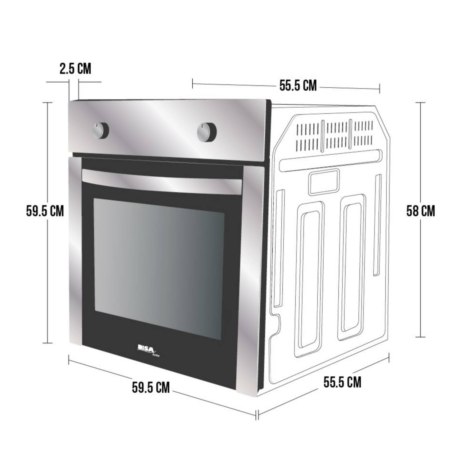 Combo DISA Home Parrilla a Gas 6 Quemadores Acero Inox, Campana Cristal 60 cm y Horno a Gas LP para Empotrar 60 cm Acero Inox.