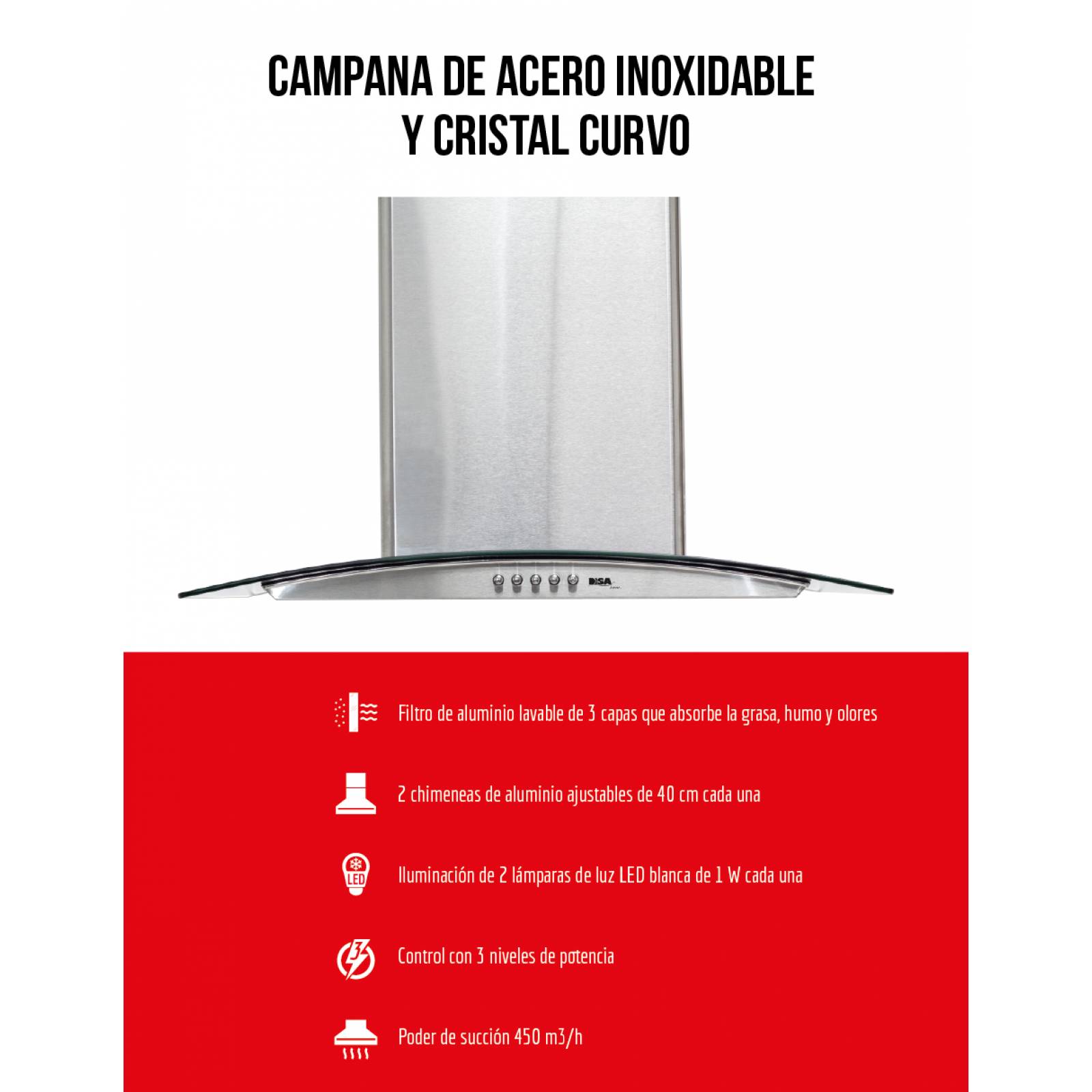 Combo DISA Home Parrilla Eléctrica 4 Quemadores Acero Inox y Campana Cristal 60 cm Acero Inox