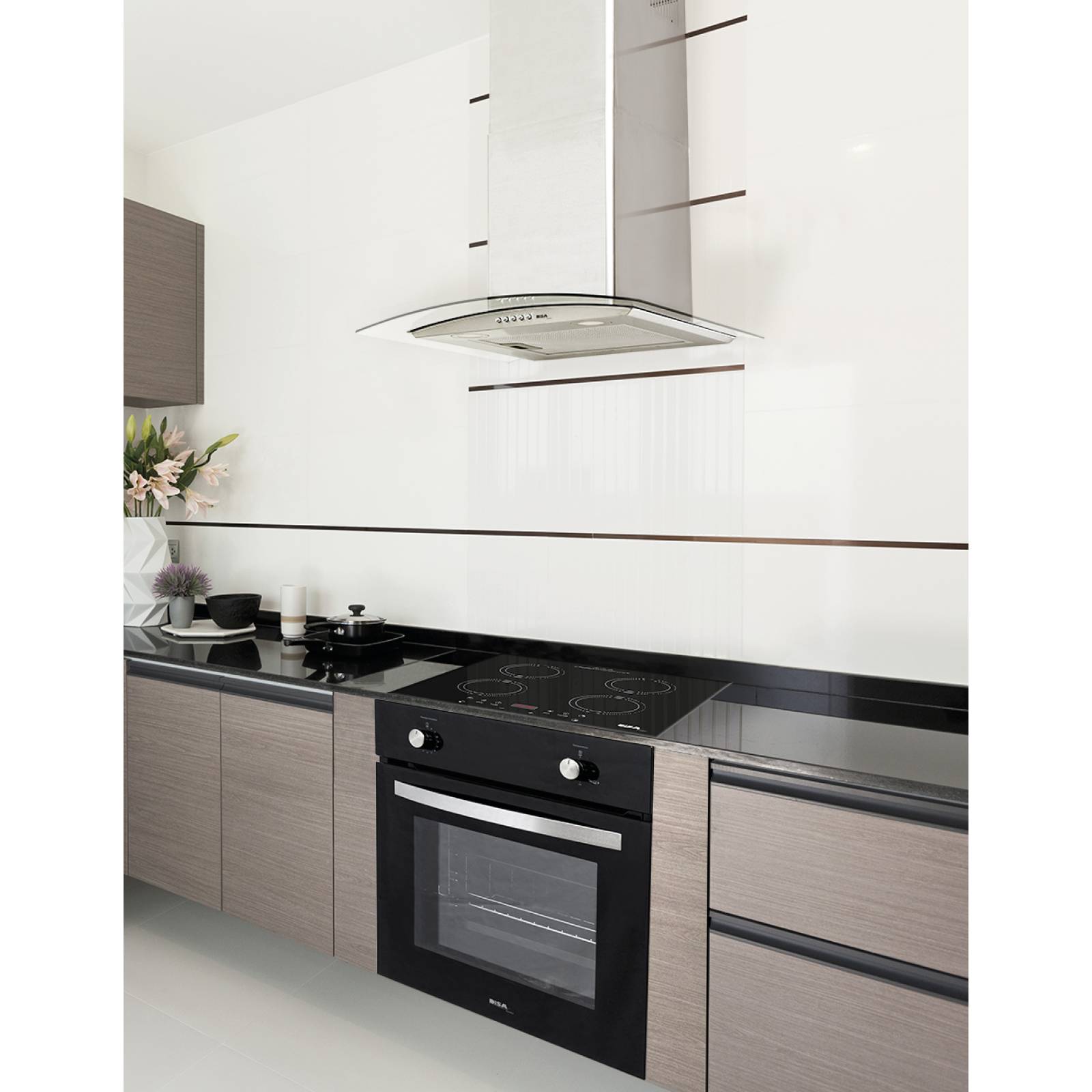Combo DISA Home Parrilla Eléctrica 4 Quemadores Acero Inox y Campana Cristal 60 cm Acero Inox