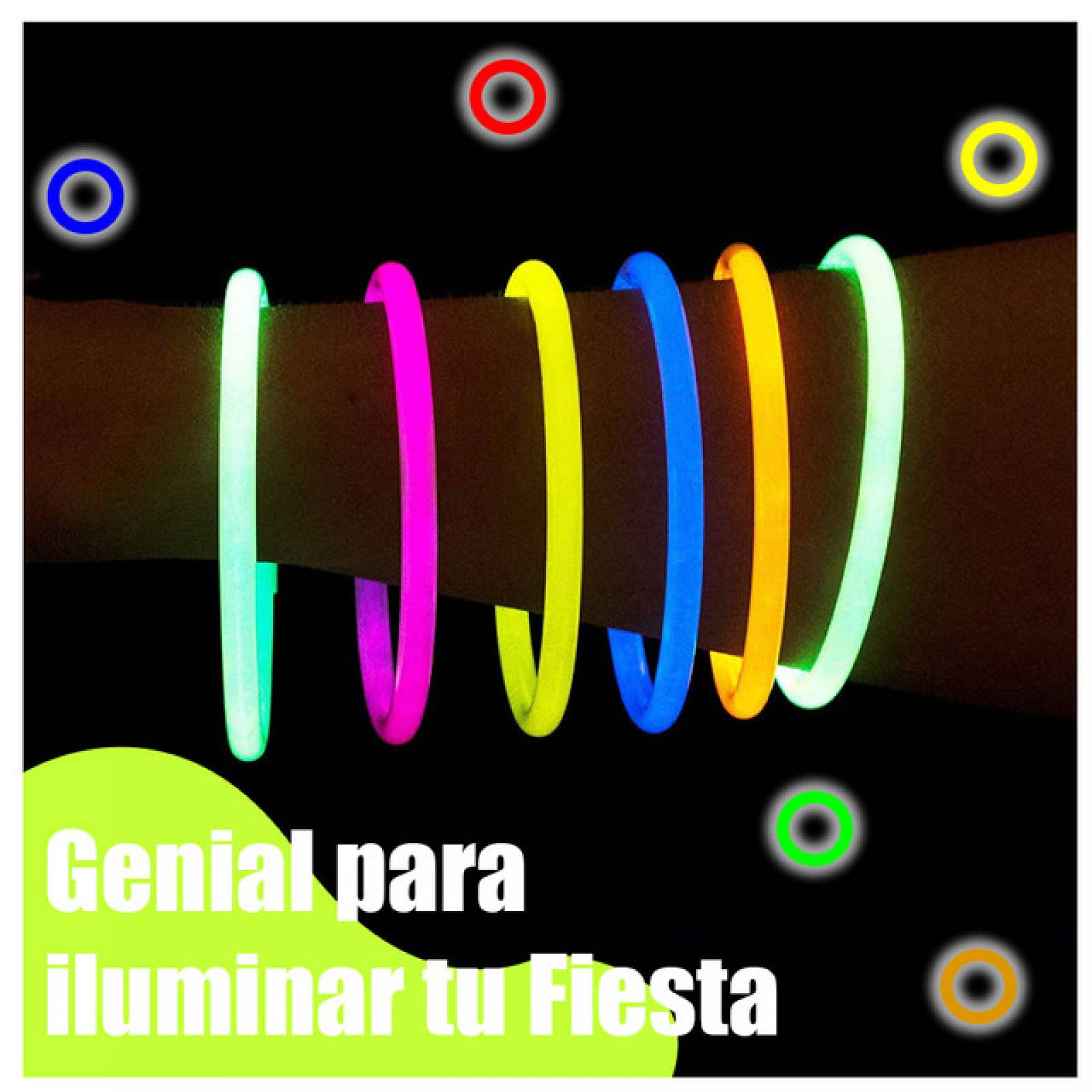 Pulsera Neon Glow Cyalume50 Piezas Animación Batucada Fiesta