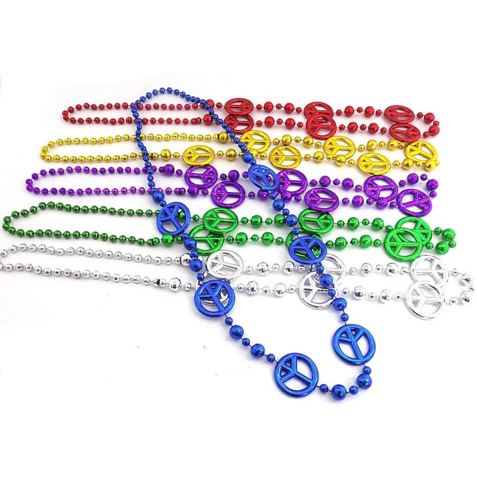 Collar Amor Paz Perlas Disfraz Batucada Festejo Temática Colores Surtidos 12 Piezas