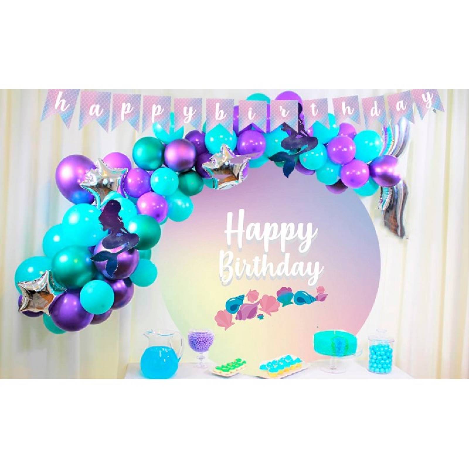 Kit Decoracion Set Globos Cumpleaños Fiesta Sirena