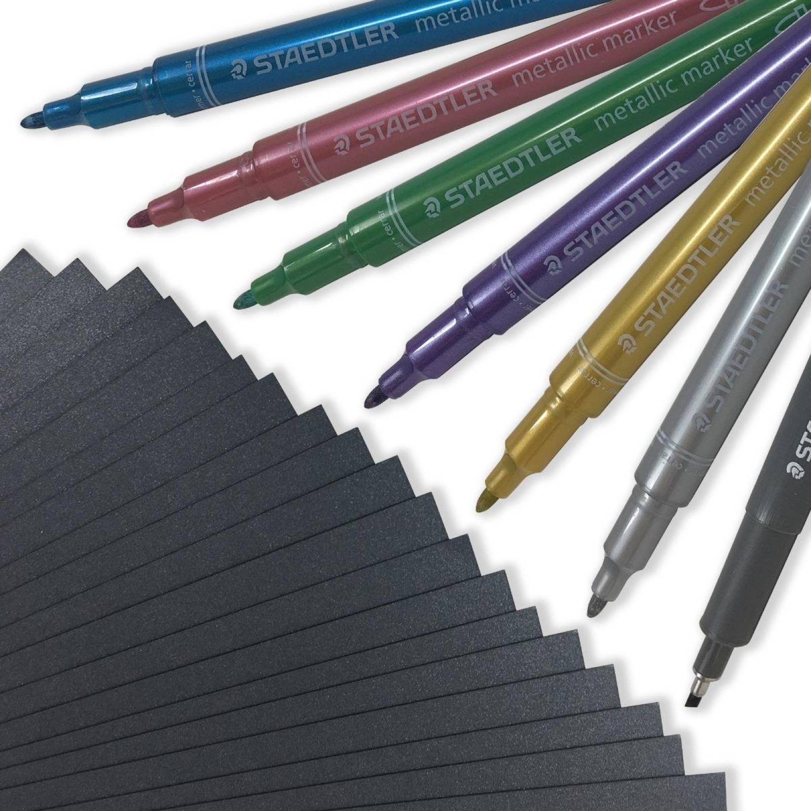 Set de Seis Rotuladores con Fineliner y Paquete de Hojas Negras 