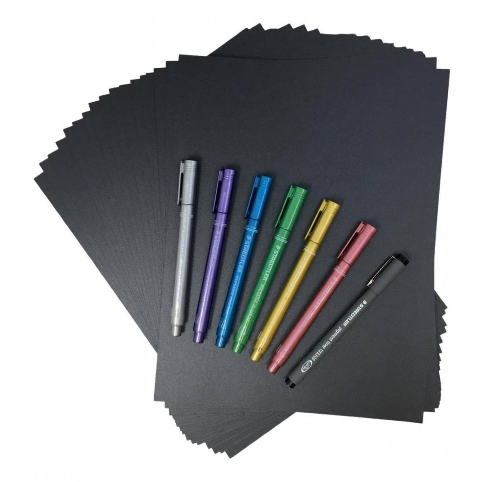Set de Seis Rotuladores con Fineliner y Paquete de Hojas Negras 