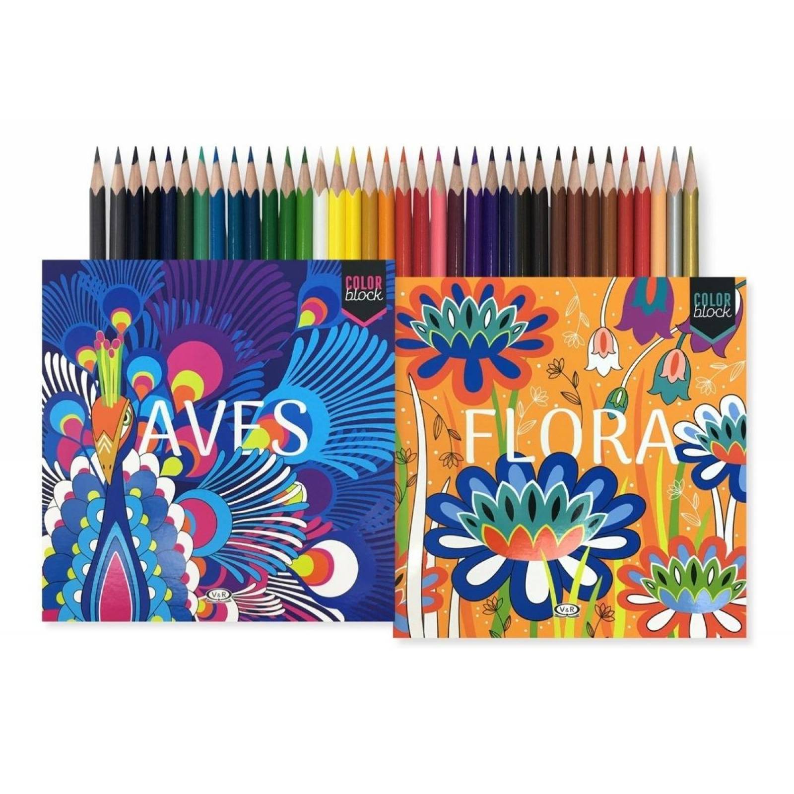 Blocks Para Colorear Flora y Aves incluyen 36 Lápices de Colores 